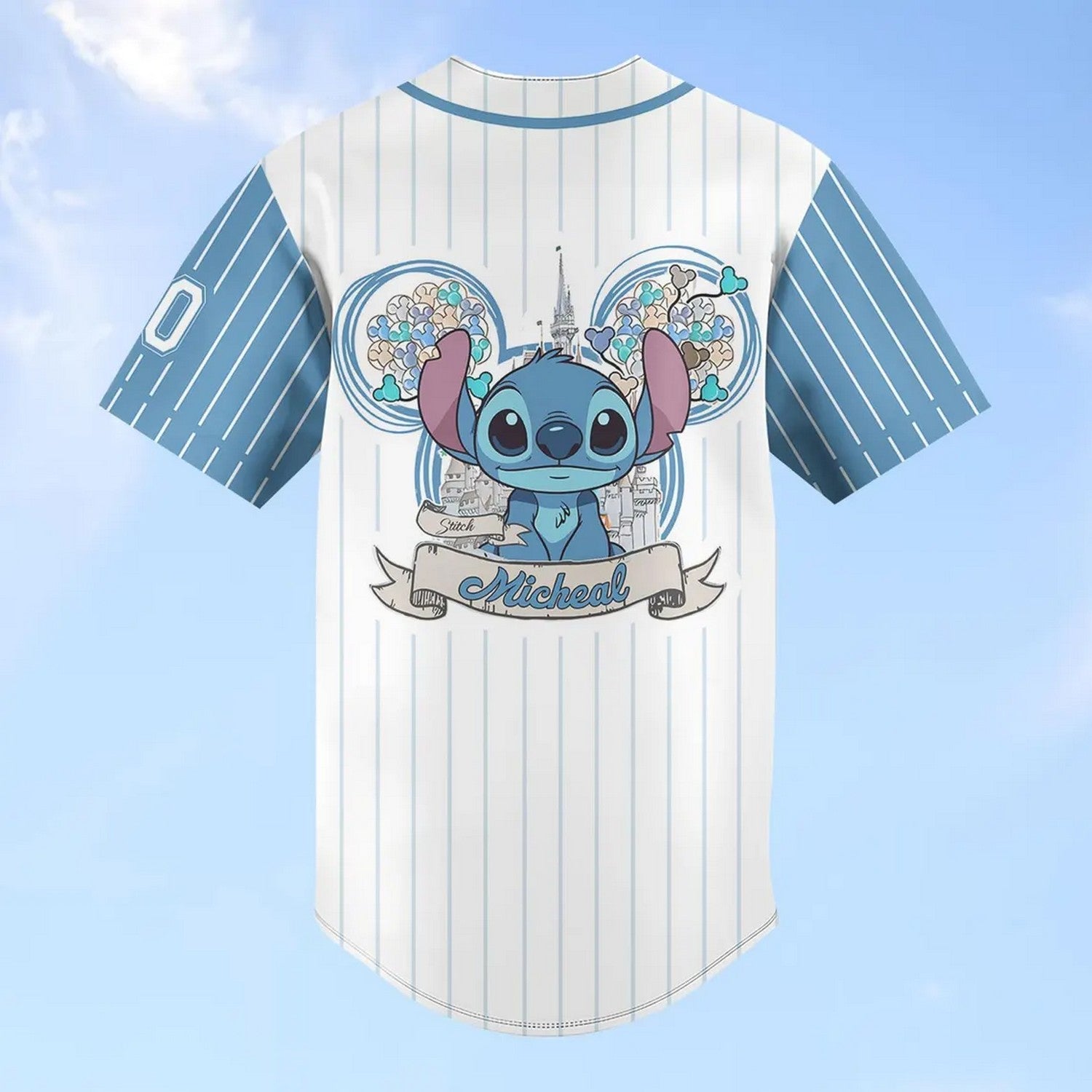 Custom Name Disney Cute Stitch Blue White Baseball Jersey