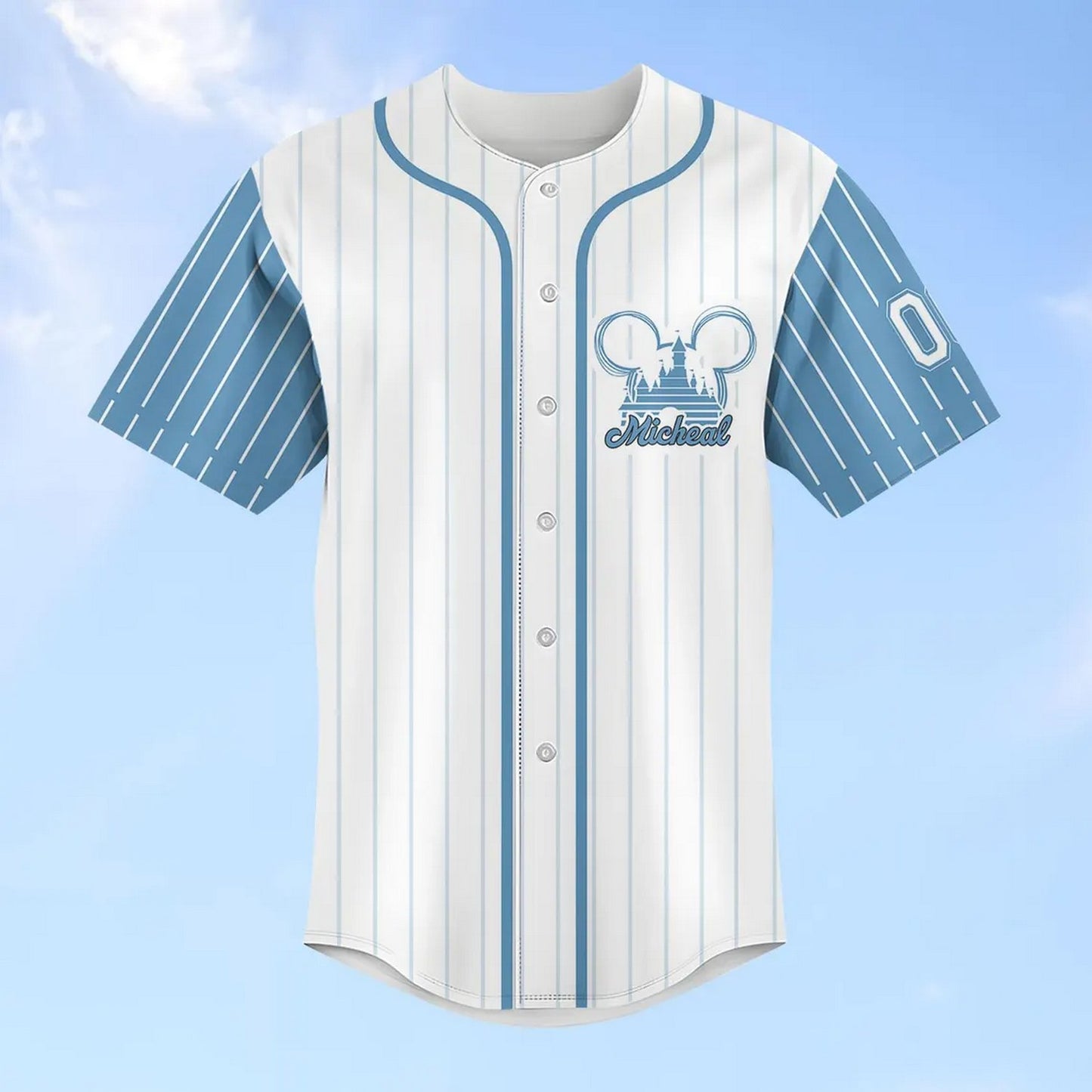 Custom Name Disney Cute Stitch Blue White Baseball Jersey