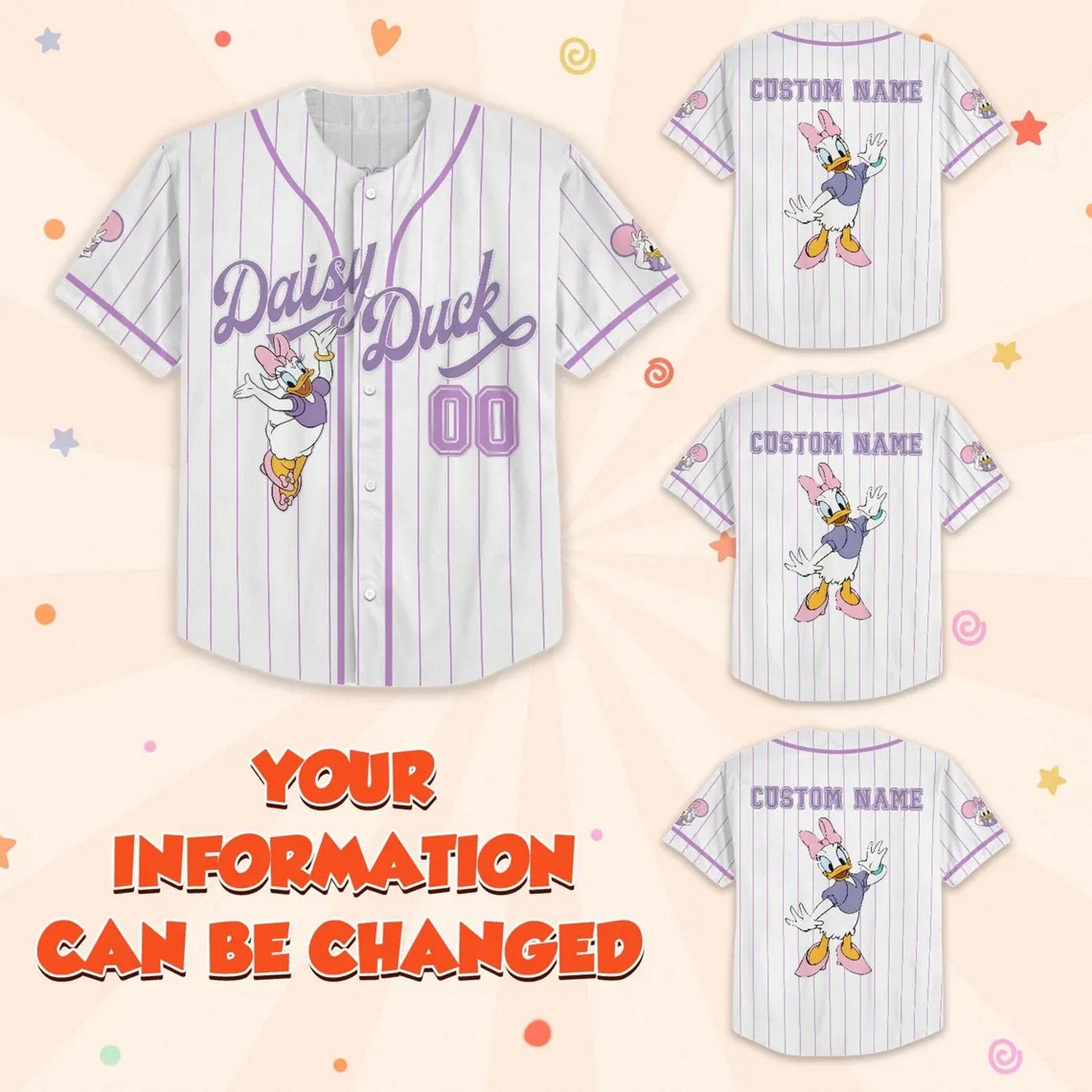 Custom Name Disney Daisy Duck Baseball Jersey For Family