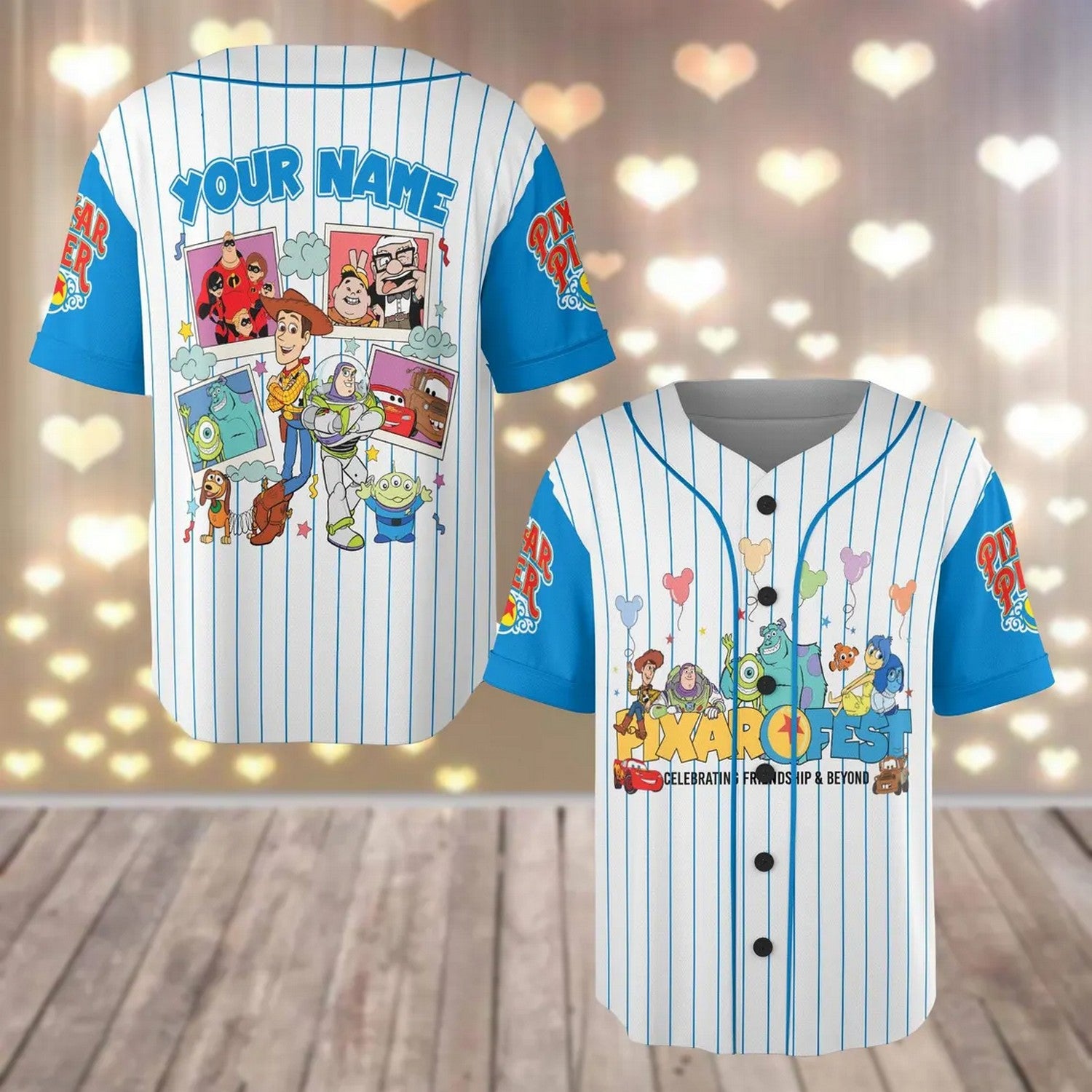 Custom Name Disney Family Pixar Ofest Blue White Baseball Jersey