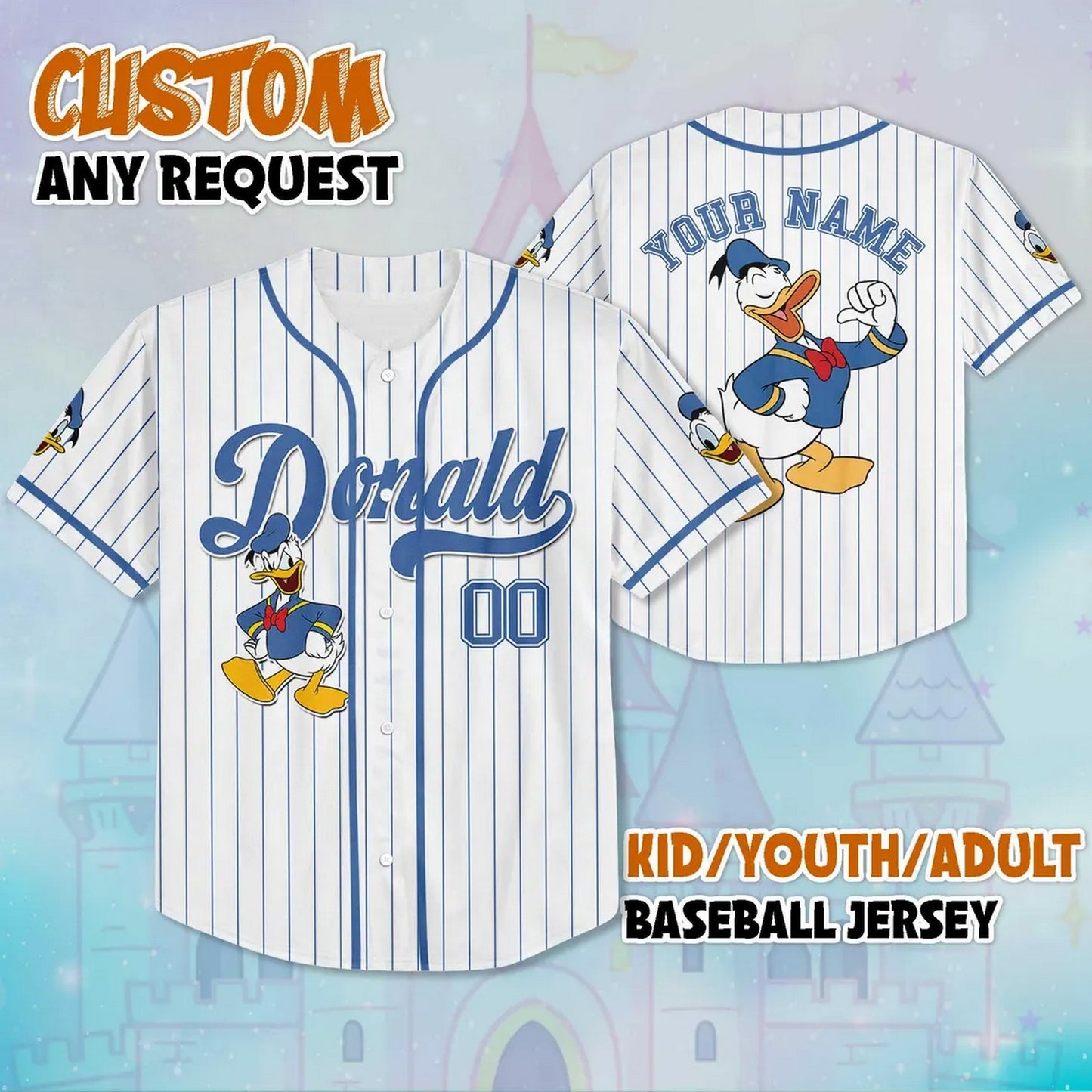 Custom Name Disney Funny Donald Duck Baseball Jersey