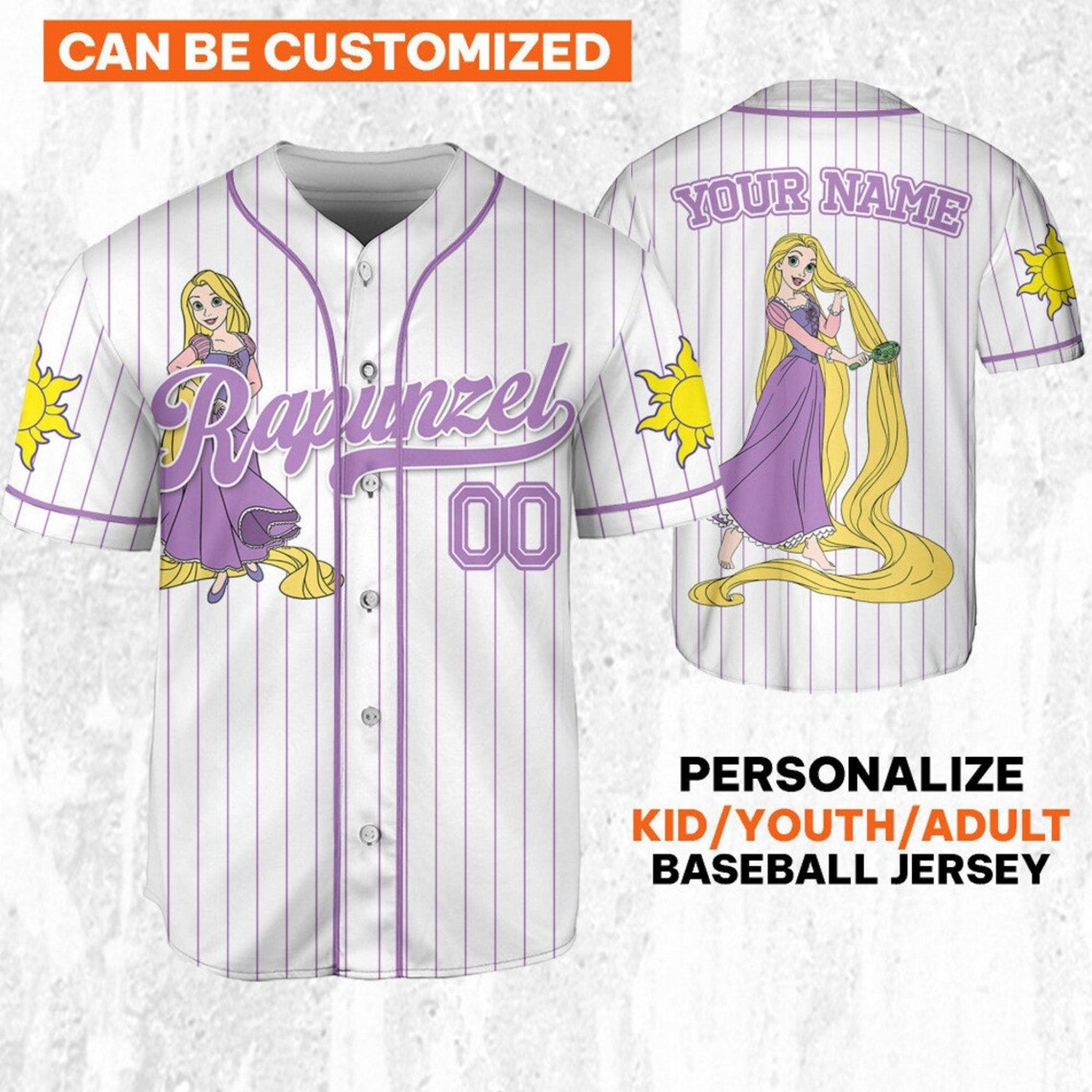 Custom Name Disney Long Hair Princess Rapunzel Tangled Baseball Jersey