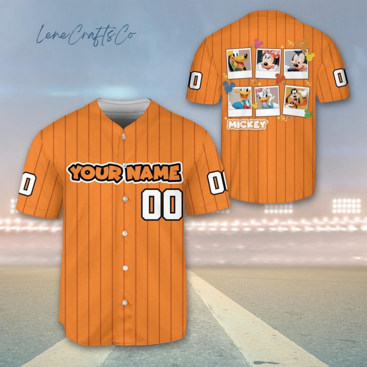 Custom Name Disney Mickey And Friends Orange  Baseball Jersey