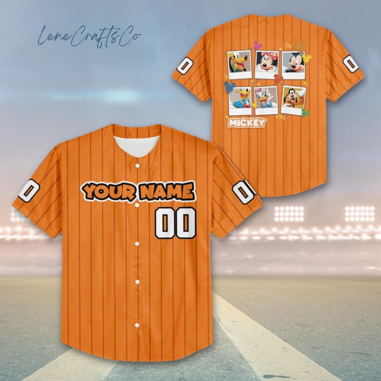 Custom Name Disney Mickey And Friends Orange  Baseball Jersey