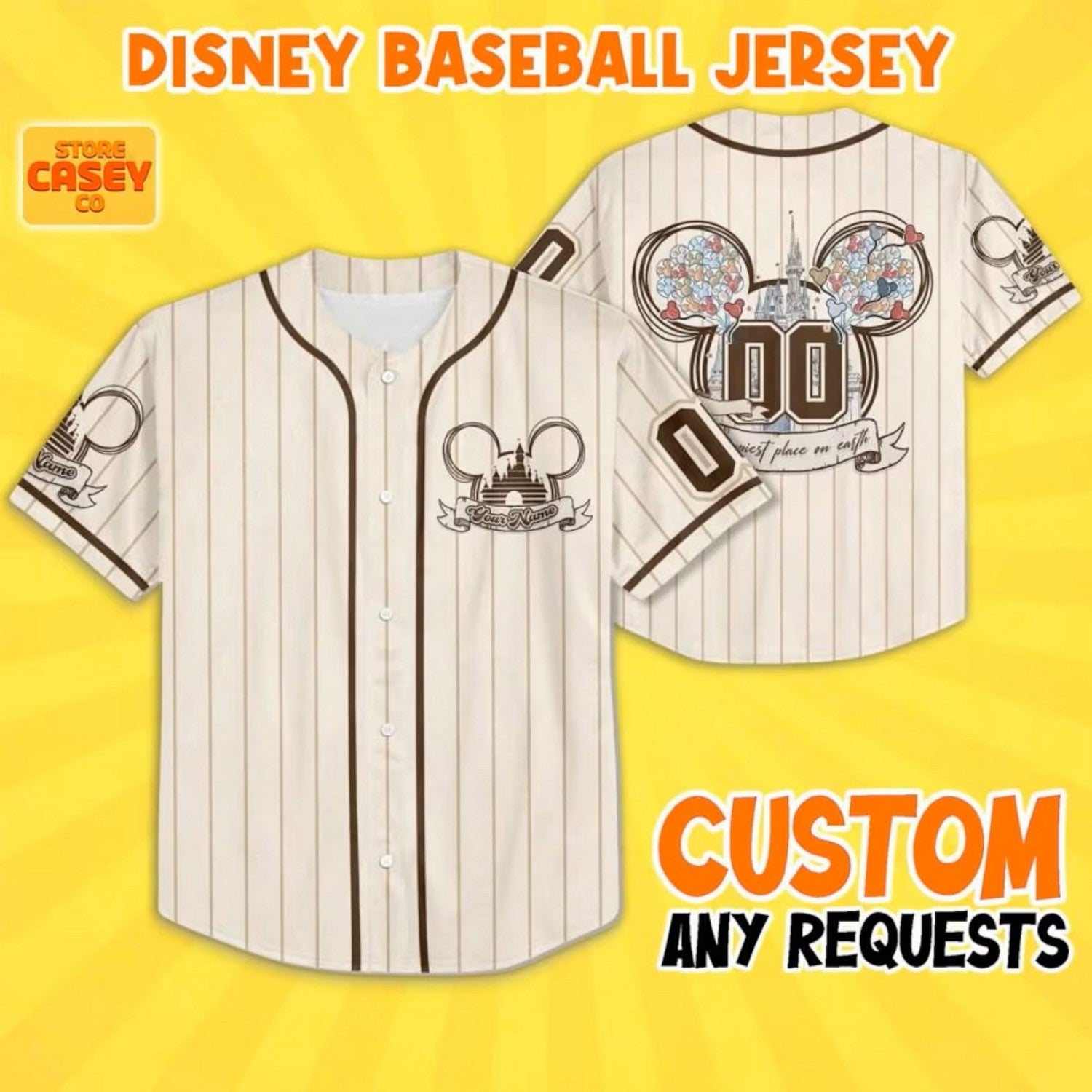 Custom Name Disney Mickey Mouse Happiest Place On Earth Baseball Jersey