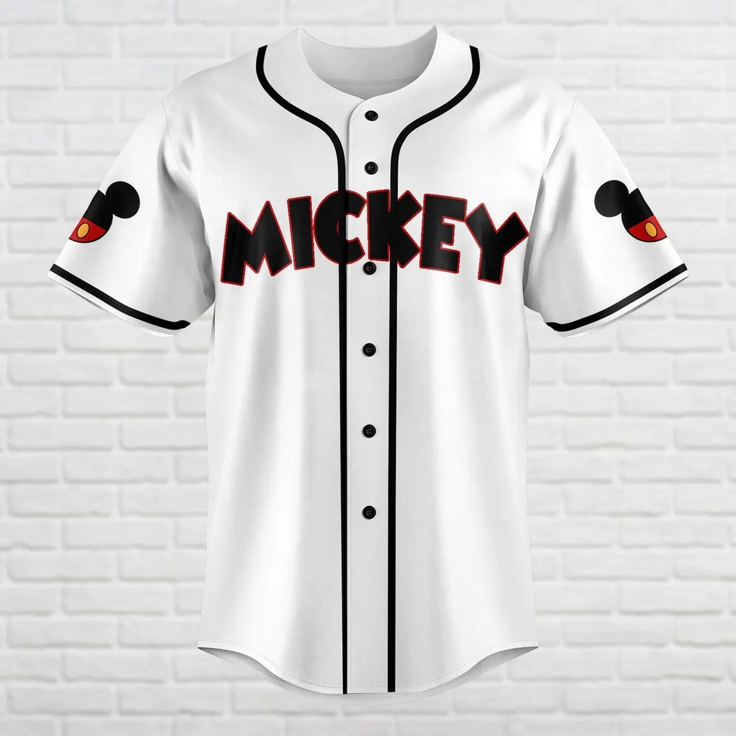 Custom Name Disney Mickey Simple White Baseball Jersey