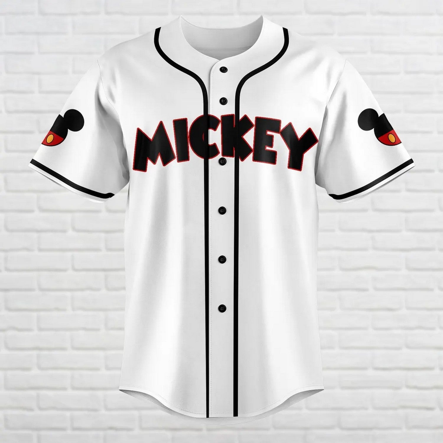 Custom Name Disney Mickey Simple White Baseball Jersey