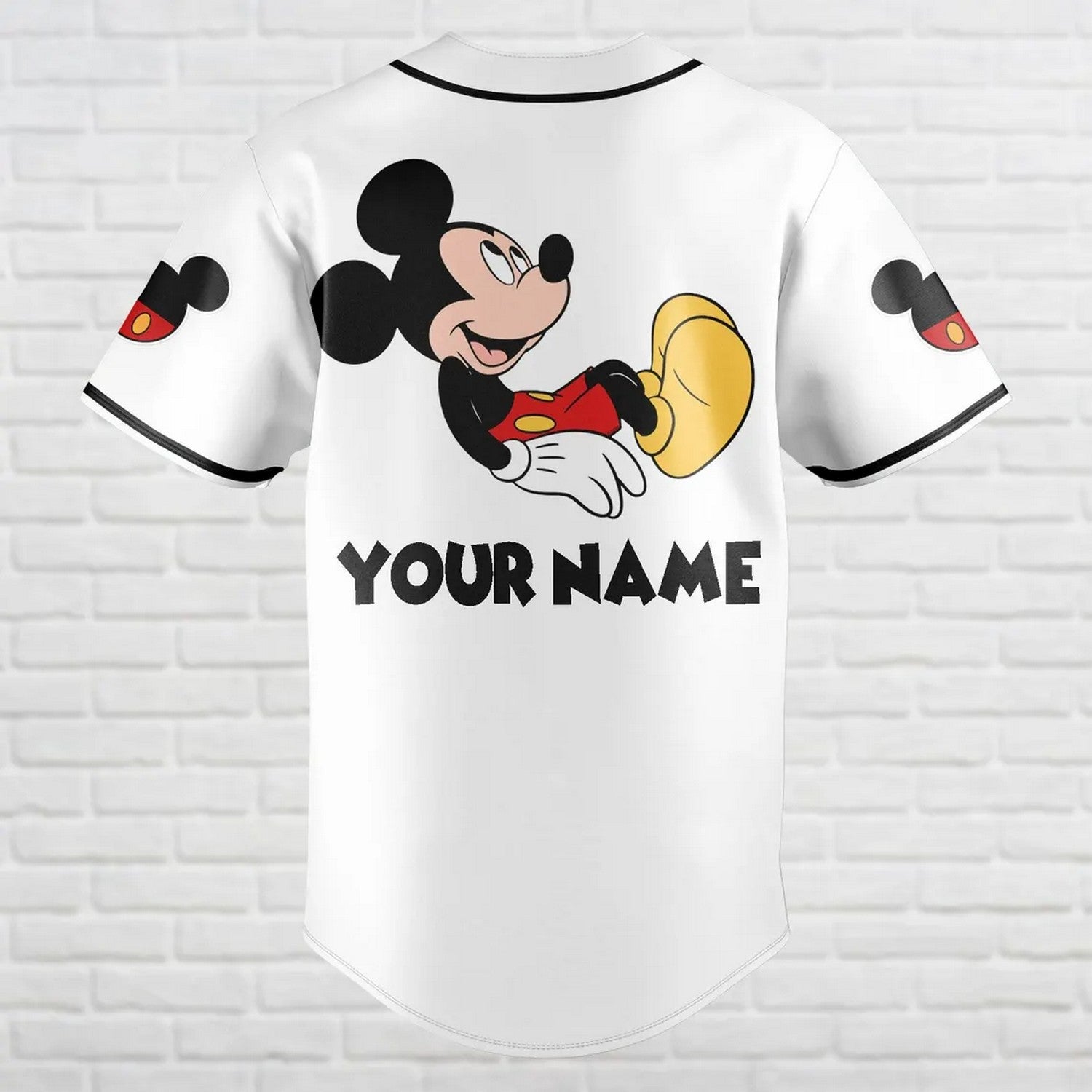 Custom Name Disney Mickey Simple White Baseball Jersey