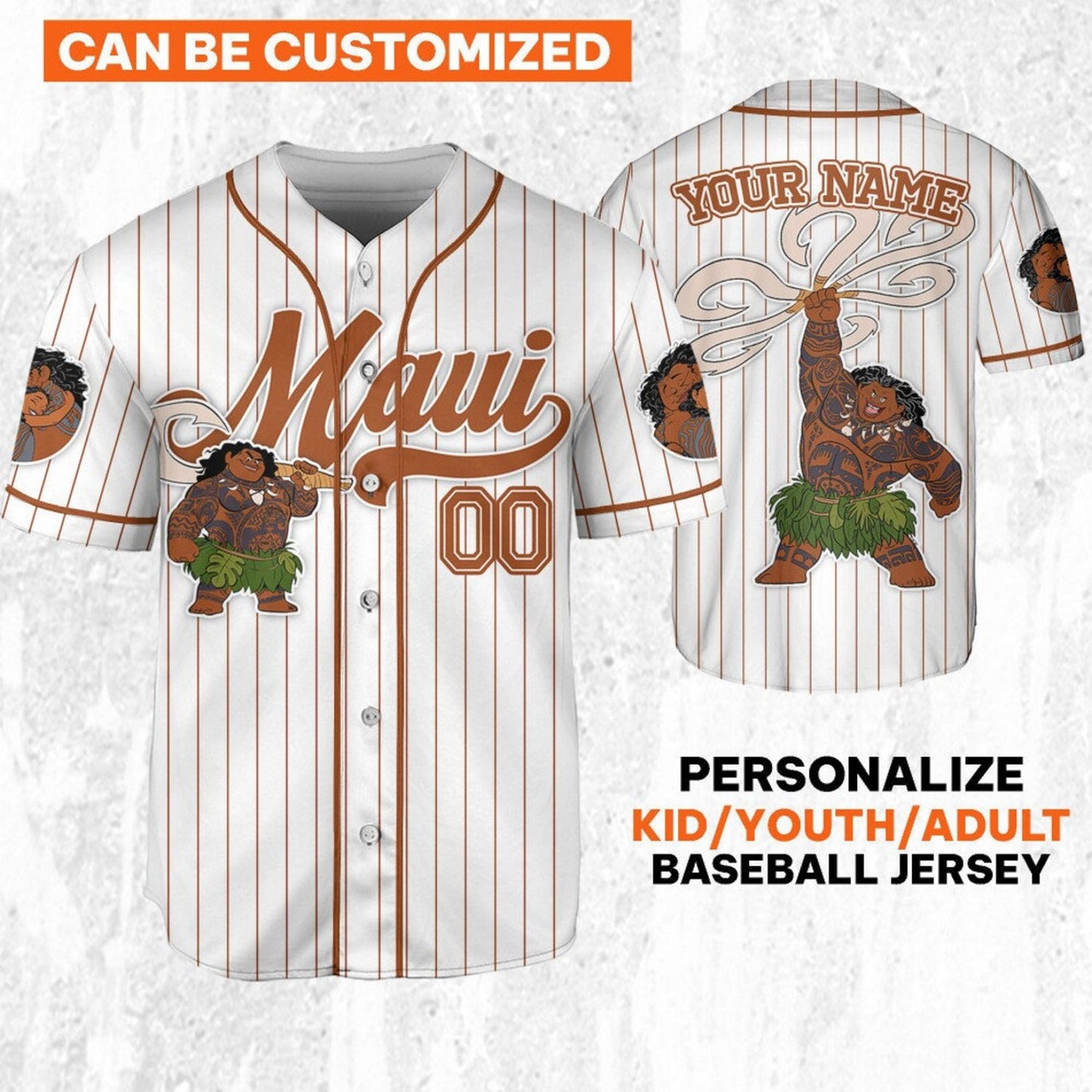 Custom Name Disney Moana Maui Demi God Simple Stripe Jersey