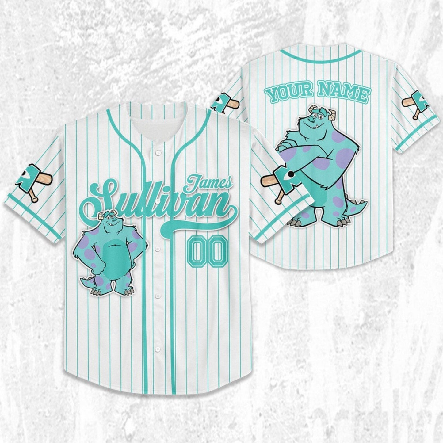 Custom Name Disney Monster Inc James Sullivan Baseball Jersey