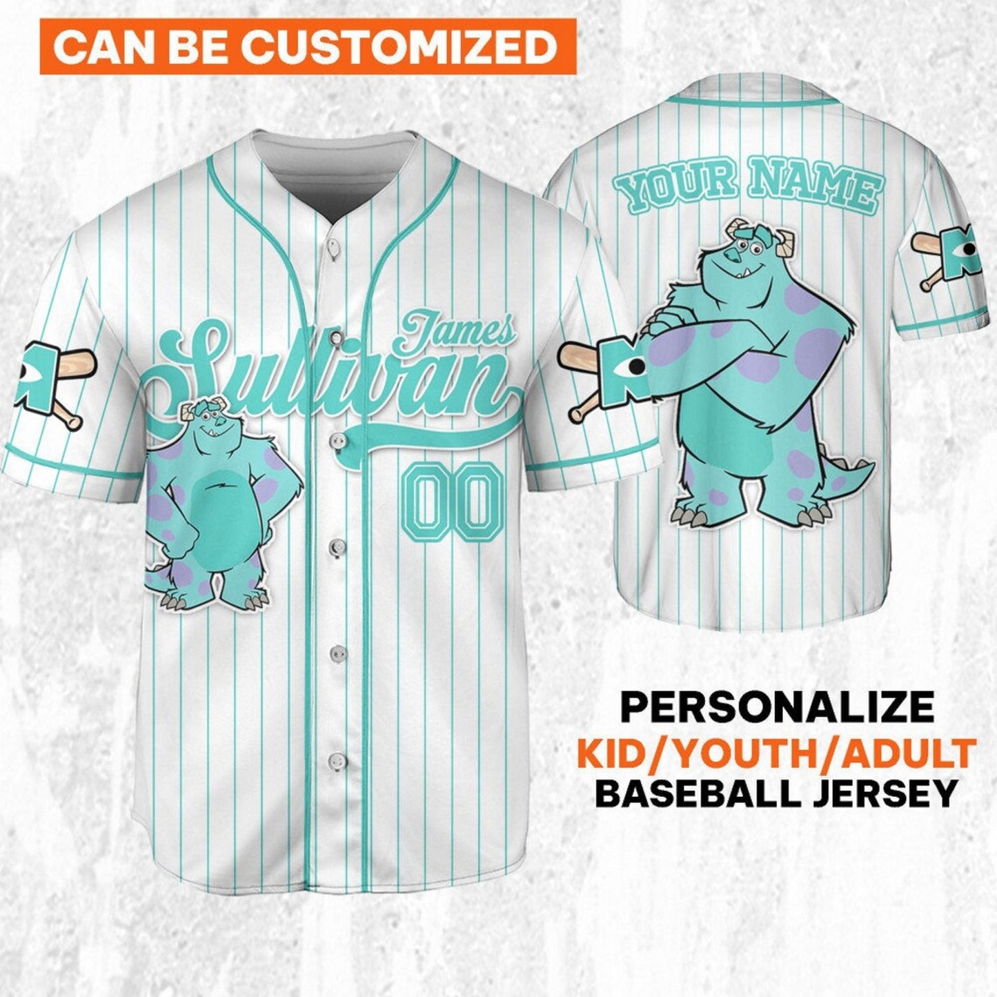 Custom Name Disney Monster Inc James Sullivan Baseball Jersey