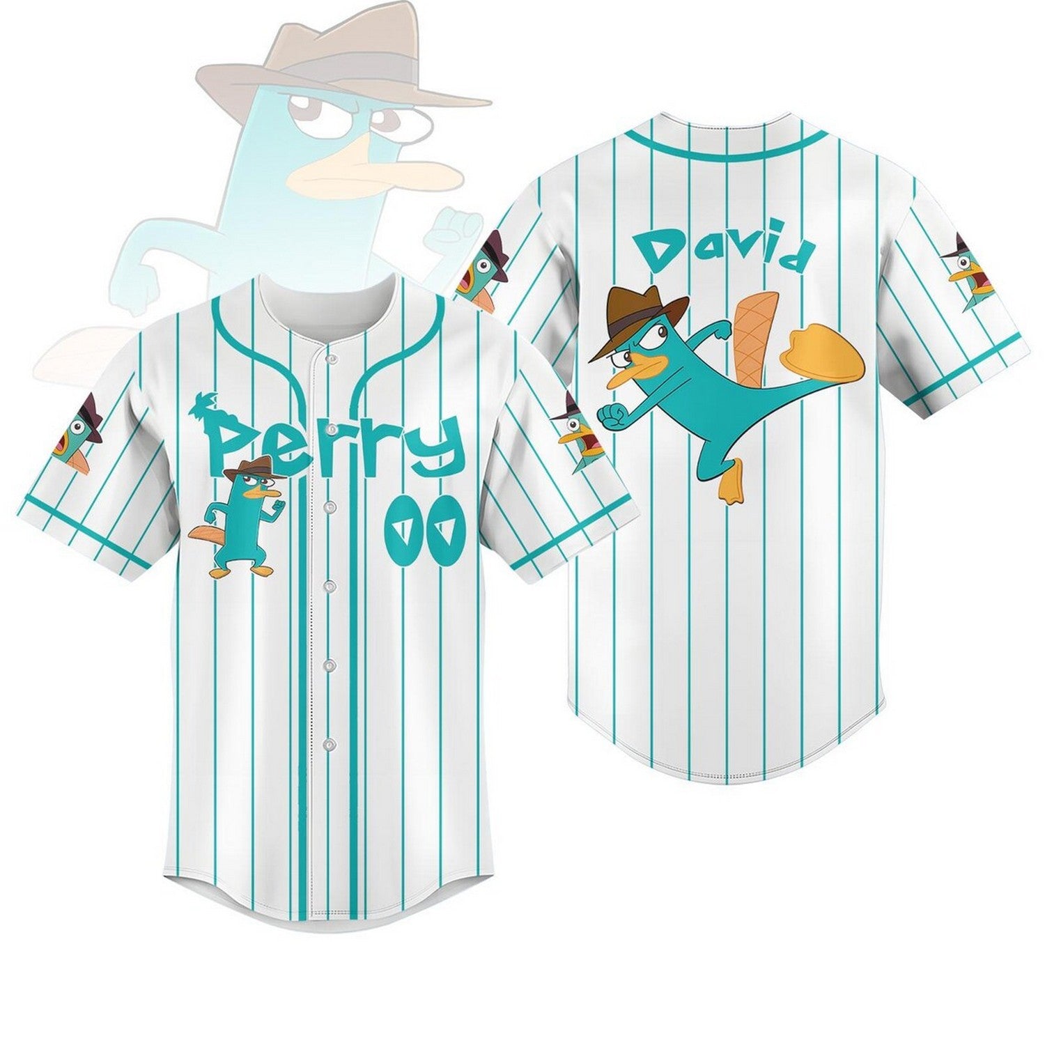 Custom Name Disney Phineas And Ferb Perry The Platypus Baseball Jersey