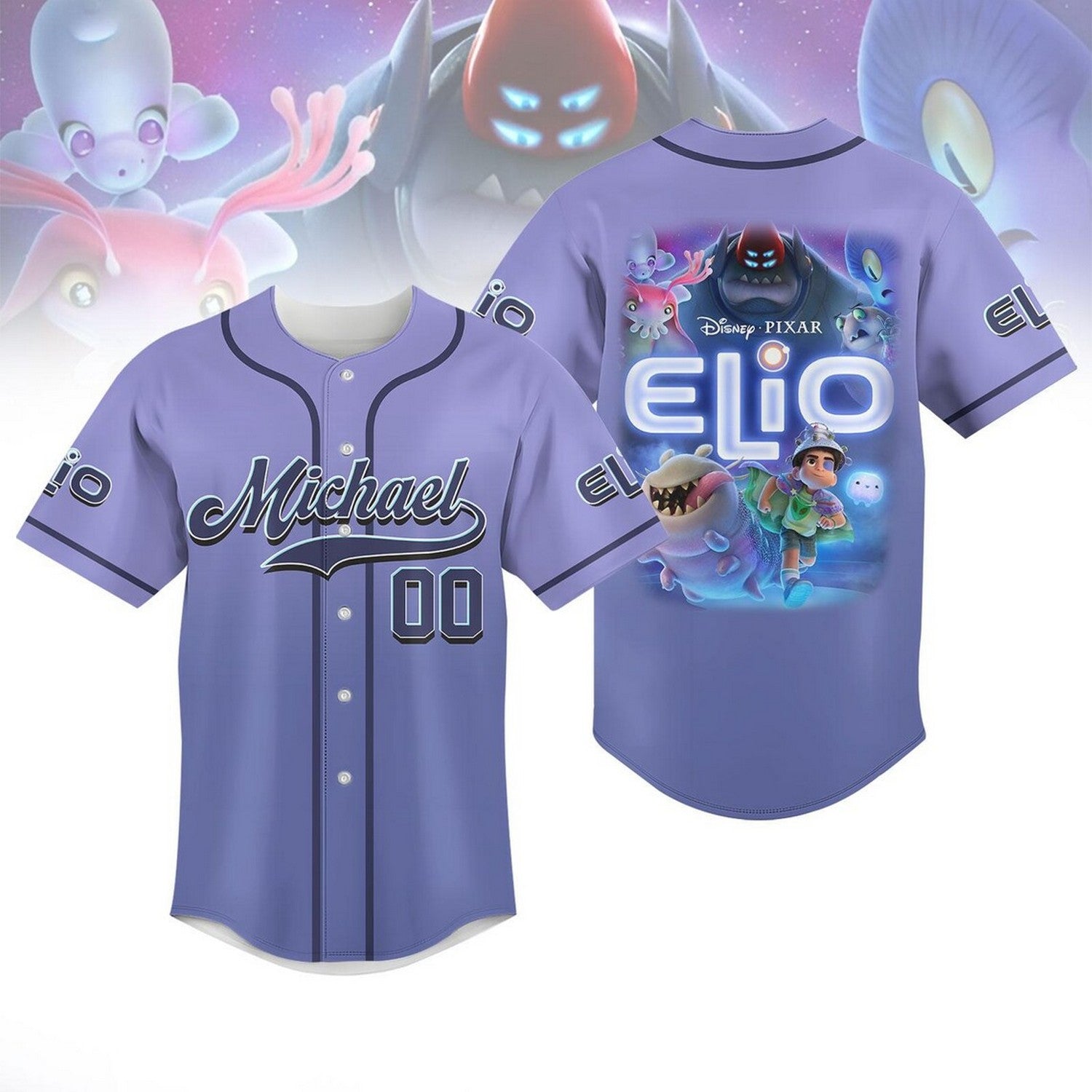 Custom Name Disney Pixar Elio Purple Baseball Jersey