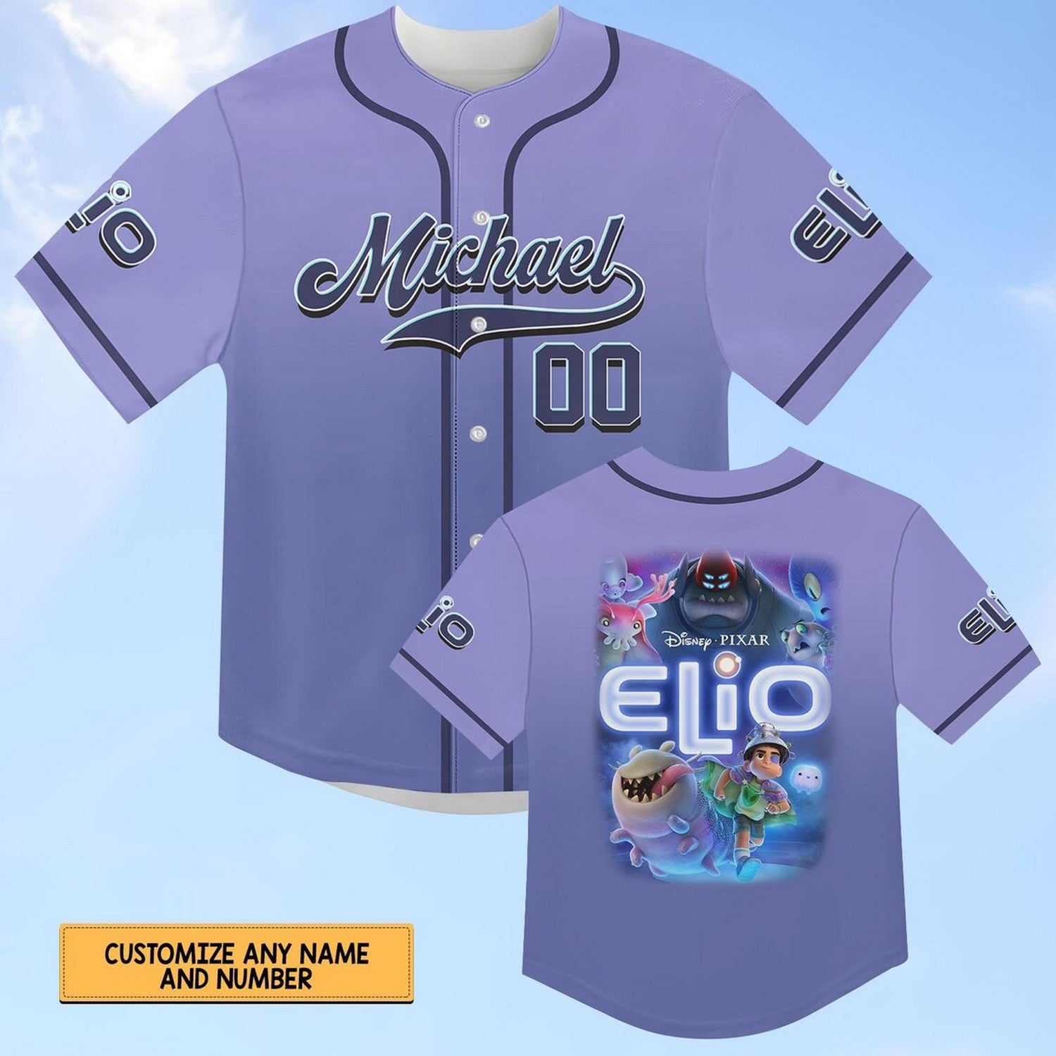 Custom Name Disney Pixar Elio Purple Baseball Jersey