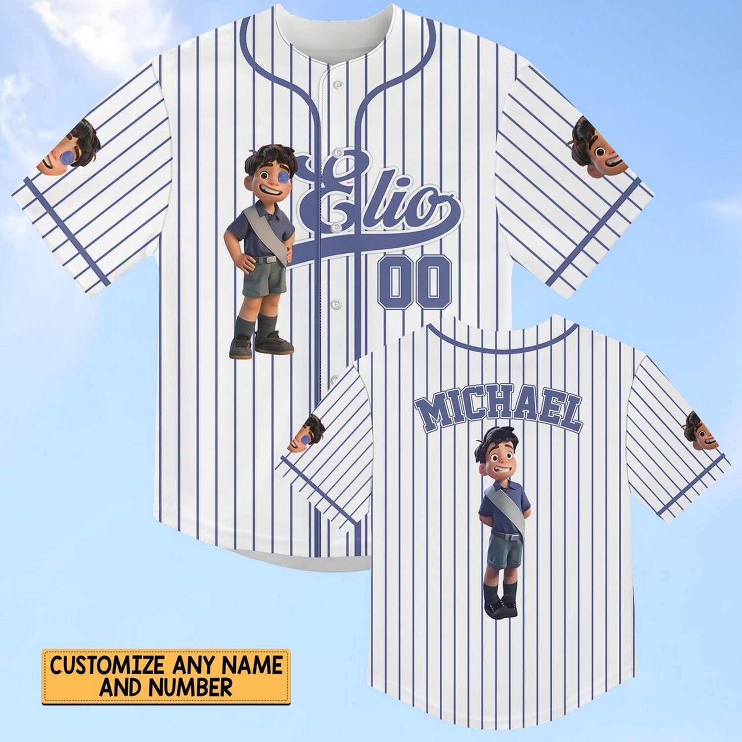 Custom Name Disney Pixar Elio Teenager  White  Baseball Jersey