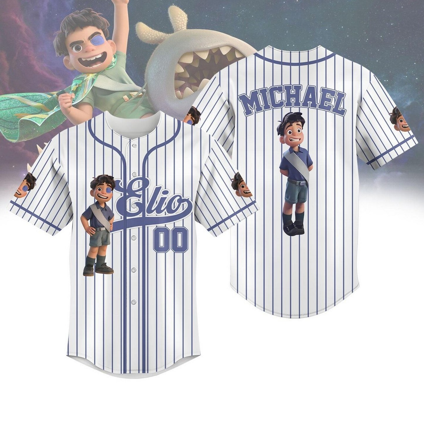 Custom Name Disney Pixar Elio Teenager  White  Baseball Jersey