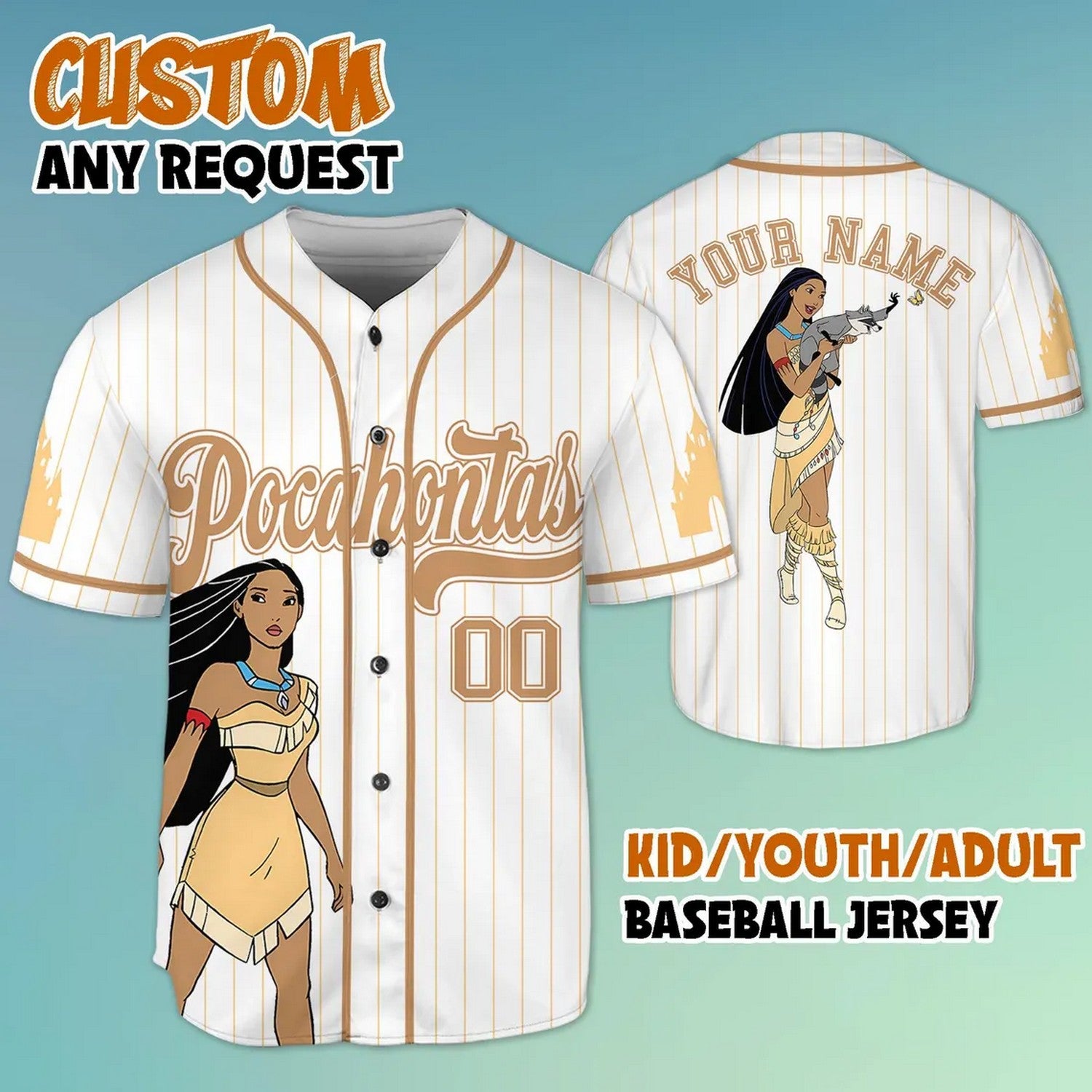 Custom Name Disney Pocahontas Princess Baseball Jersey