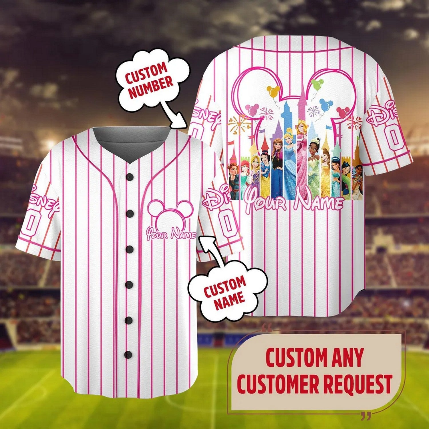Custom Name Disney Princess Baseball Jersey