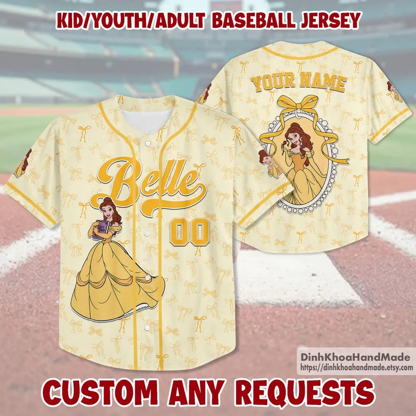 Custom Name Disney Princess Bella Beauty And The Beast Baseball Jersey