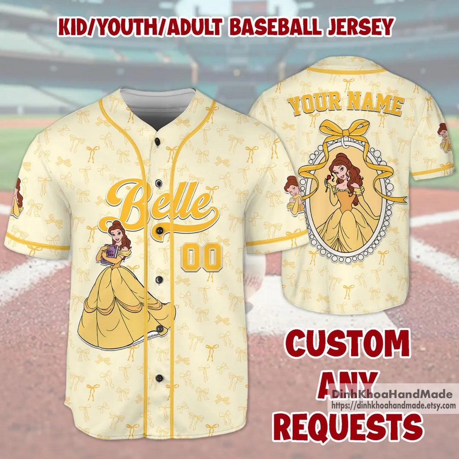 Custom Name Disney Princess Bella Beauty And The Beast Baseball Jersey