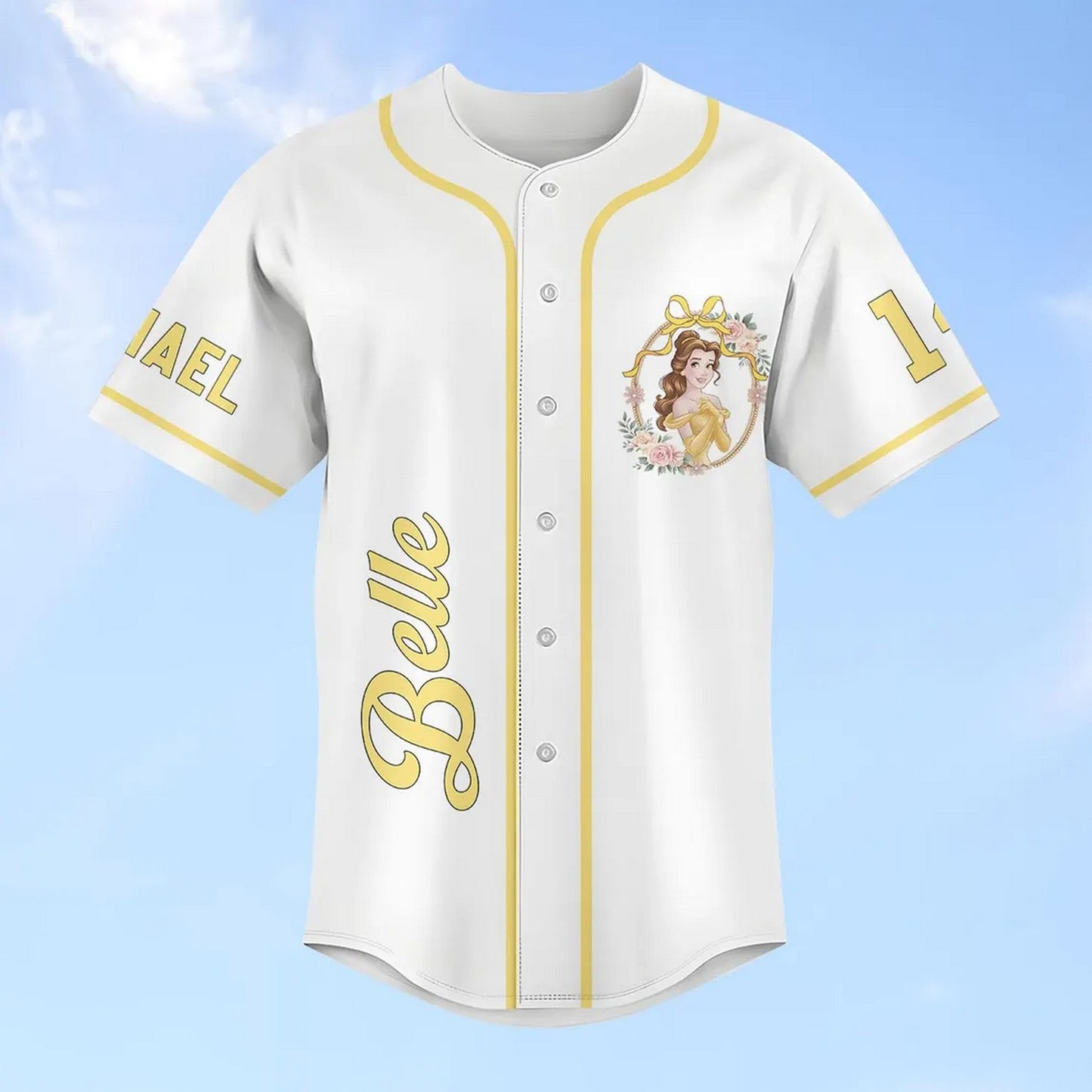Custom Name Disney Princess Belle Simple White Baseball Jersey