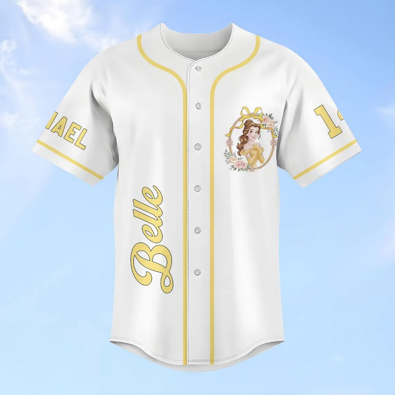 Custom Name Disney Princess Belle Simple White Baseball Jersey