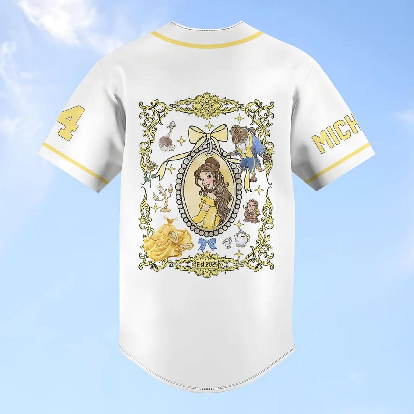 Custom Name Disney Princess Belle Simple White Baseball Jersey