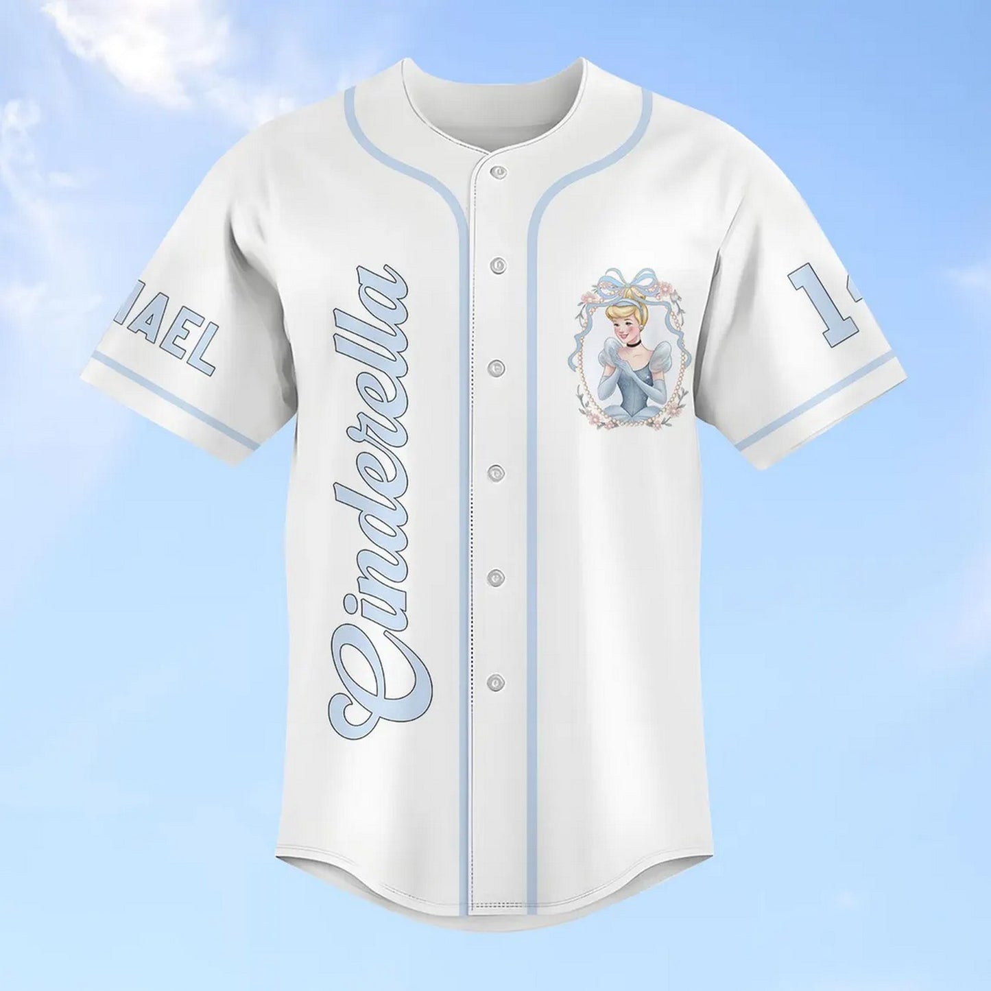 Custom Name Disney Princess Cinderella Simple White Baseball Jersey