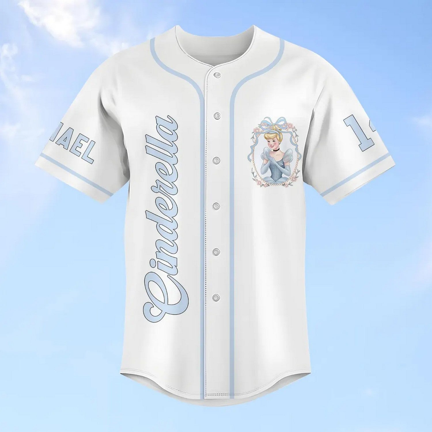 Custom Name Disney Princess Cinderella Simple White Baseball Jersey