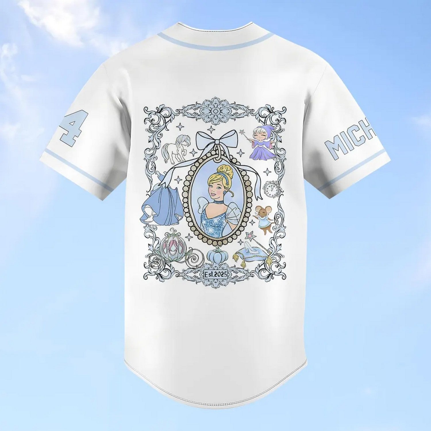 Custom Name Disney Princess Cinderella Simple White Baseball Jersey