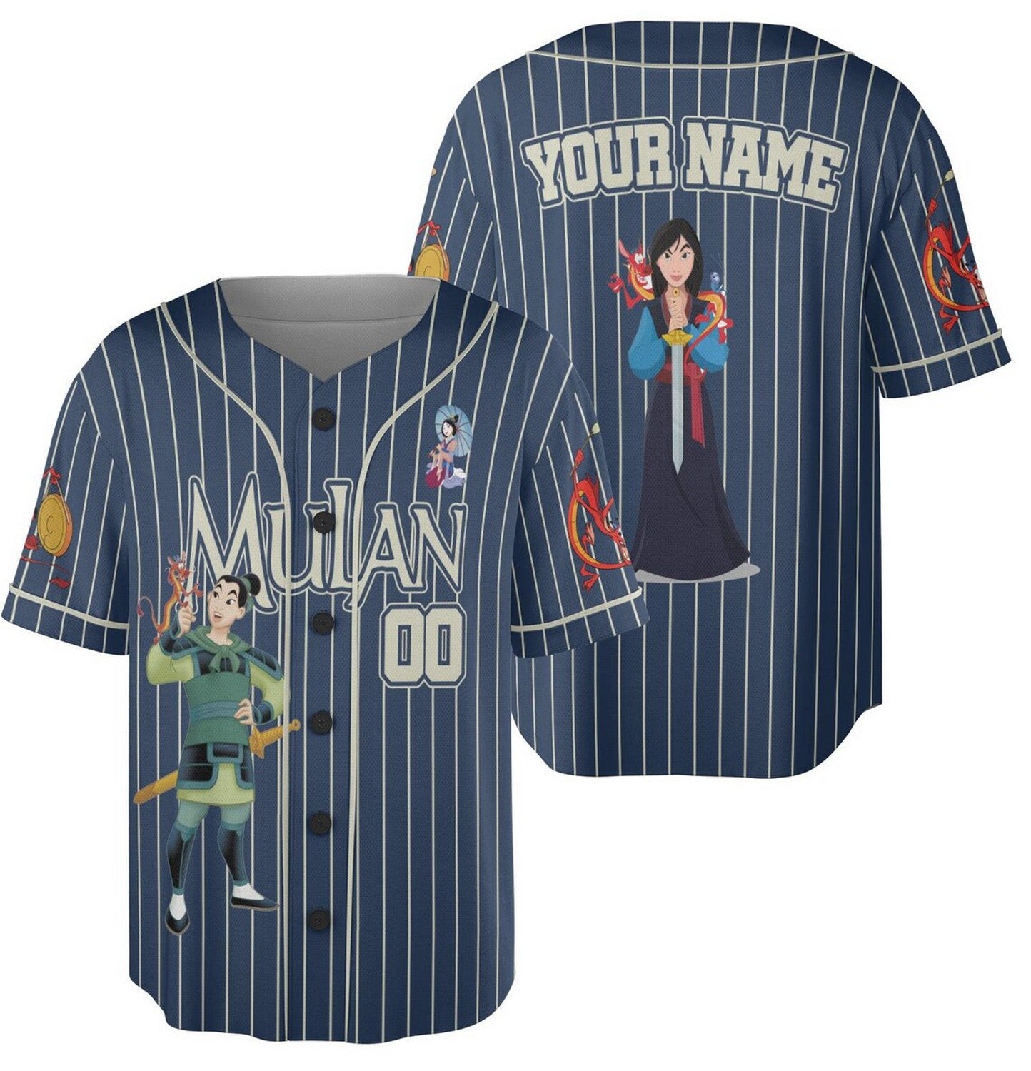 Custom Name Disney Princess Mulan Blue Baseball Jersey