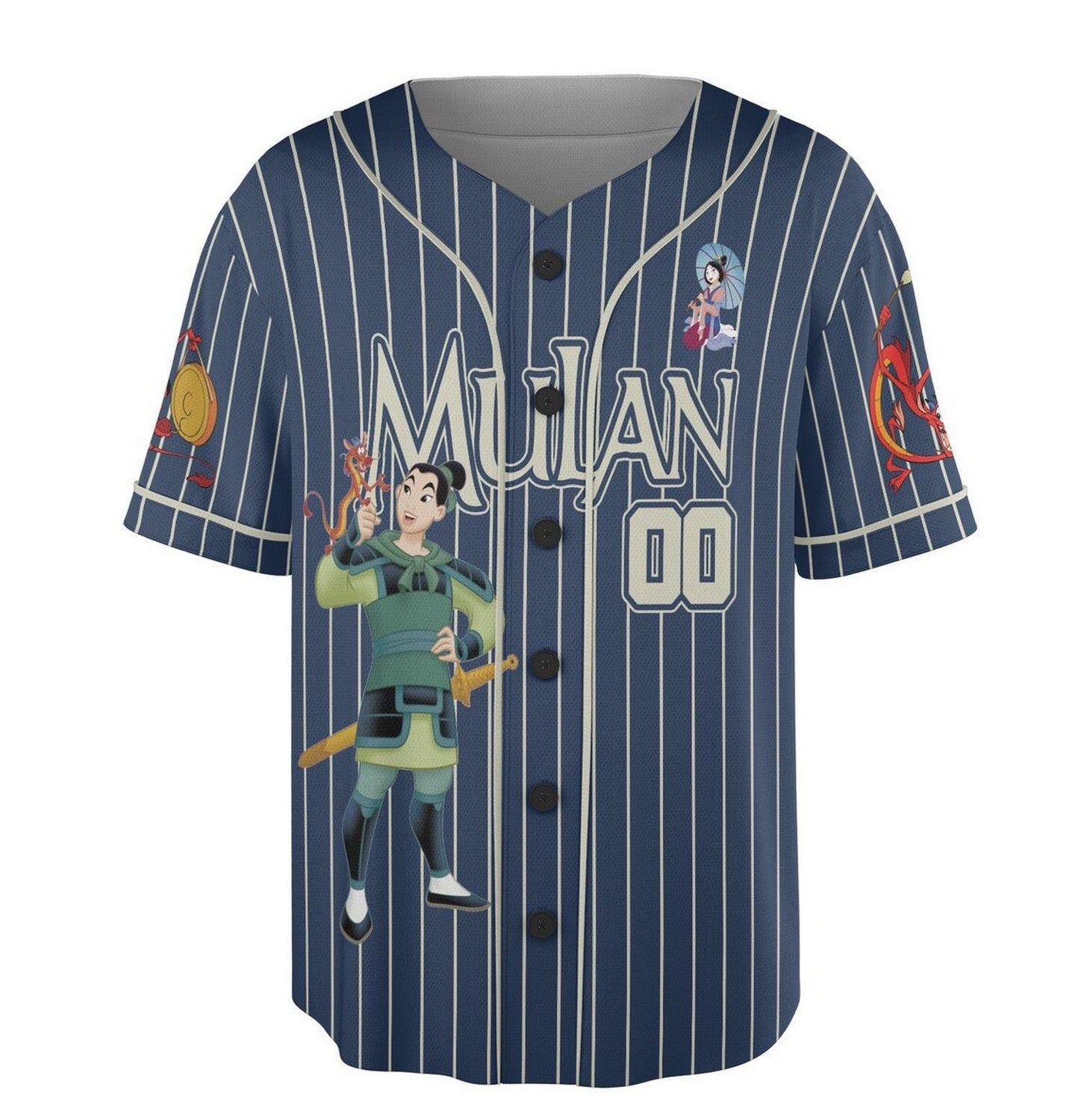 Custom Name Disney Princess Mulan Blue Baseball Jersey