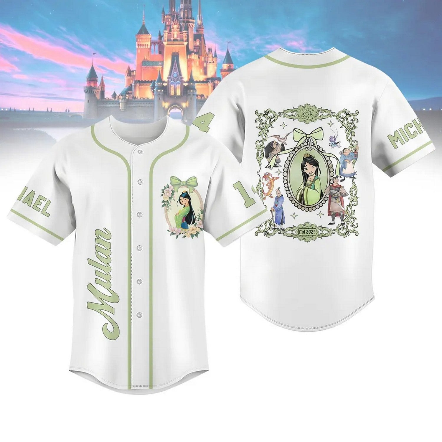 Custom Name Disney Princess Mulan Simple White Baseball Jersey