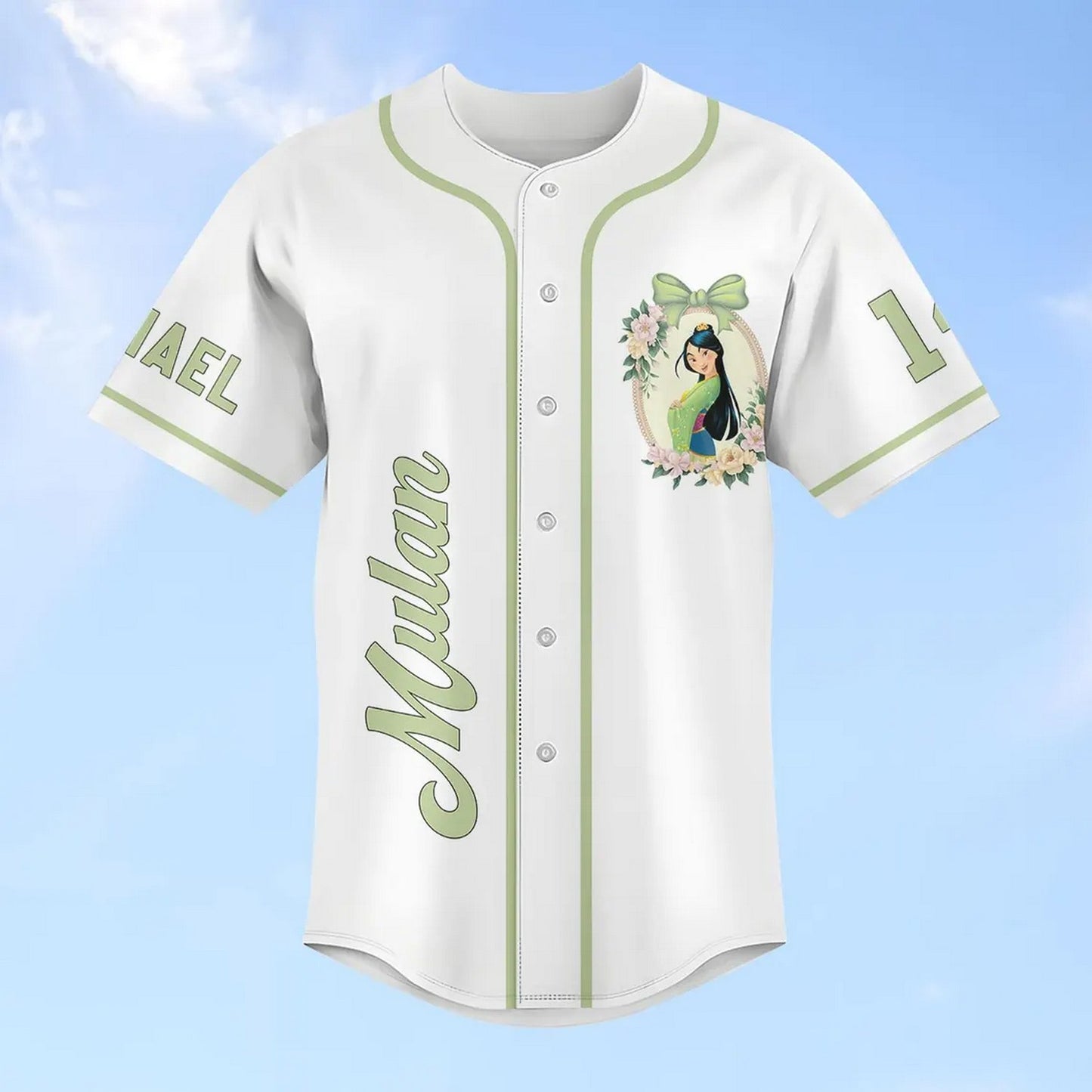 Custom Name Disney Princess Mulan Simple White Baseball Jersey