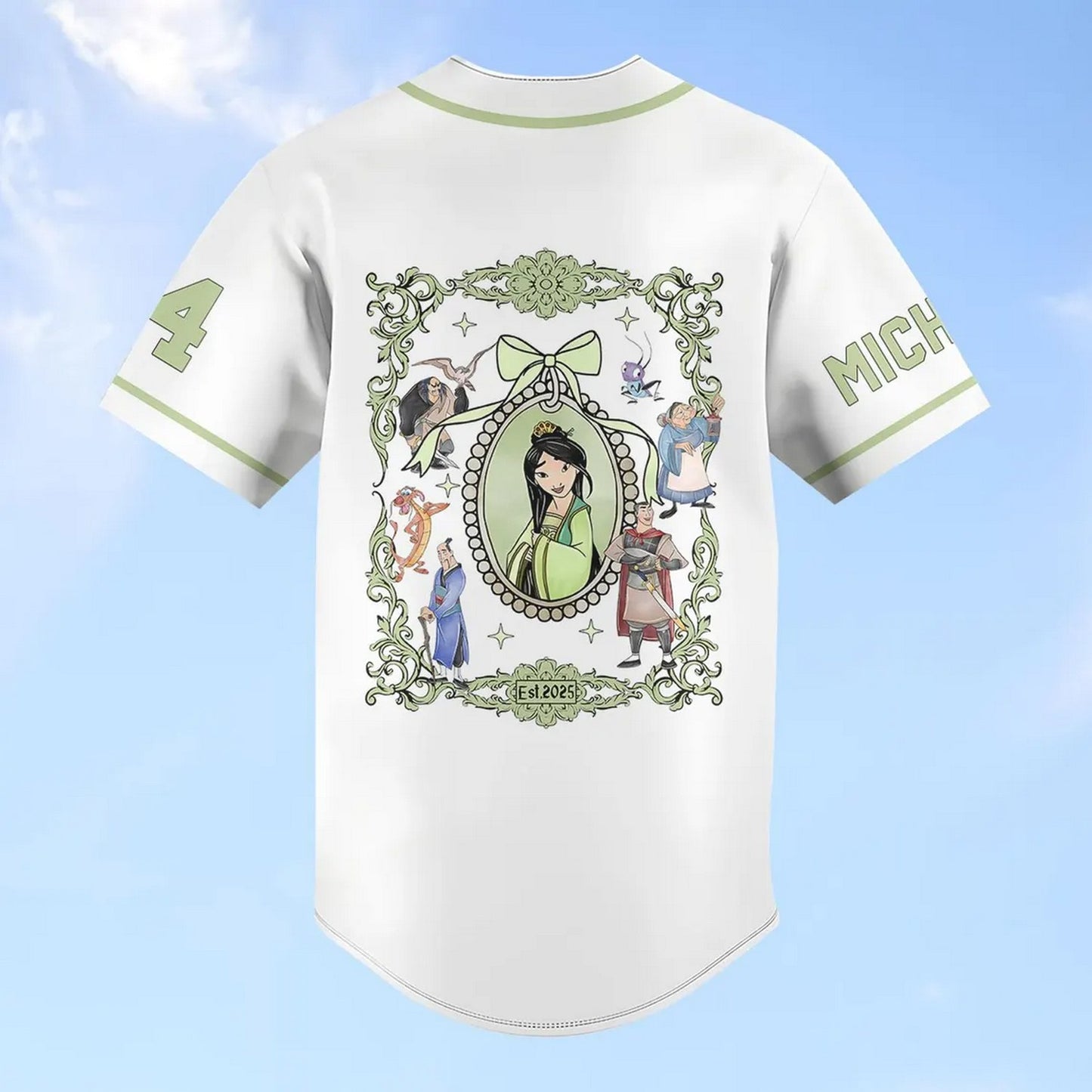 Custom Name Disney Princess Mulan Simple White Baseball Jersey