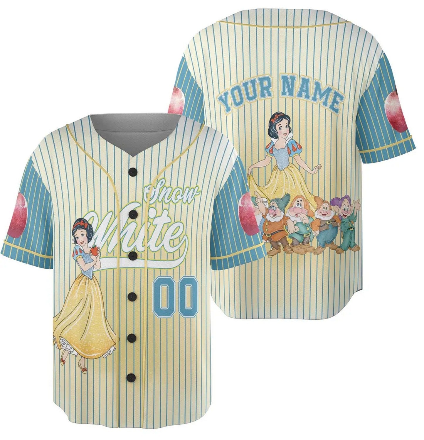 Custom Name Disney Princess Snow White And  Seven Dwarfs Baseball Jersey