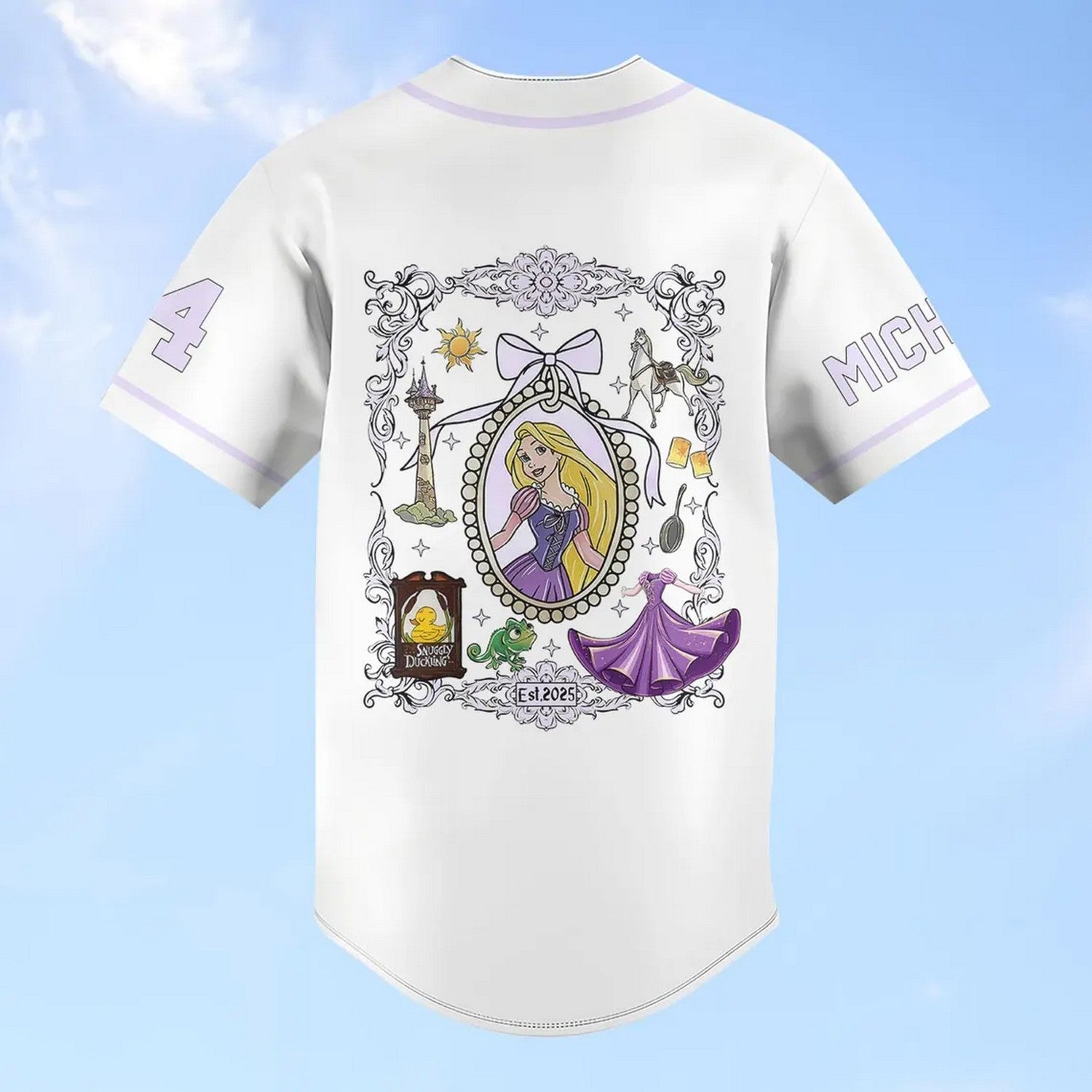 Custom Name Disney Princess Tangled Rapunzel Simple White Baseball Jersey