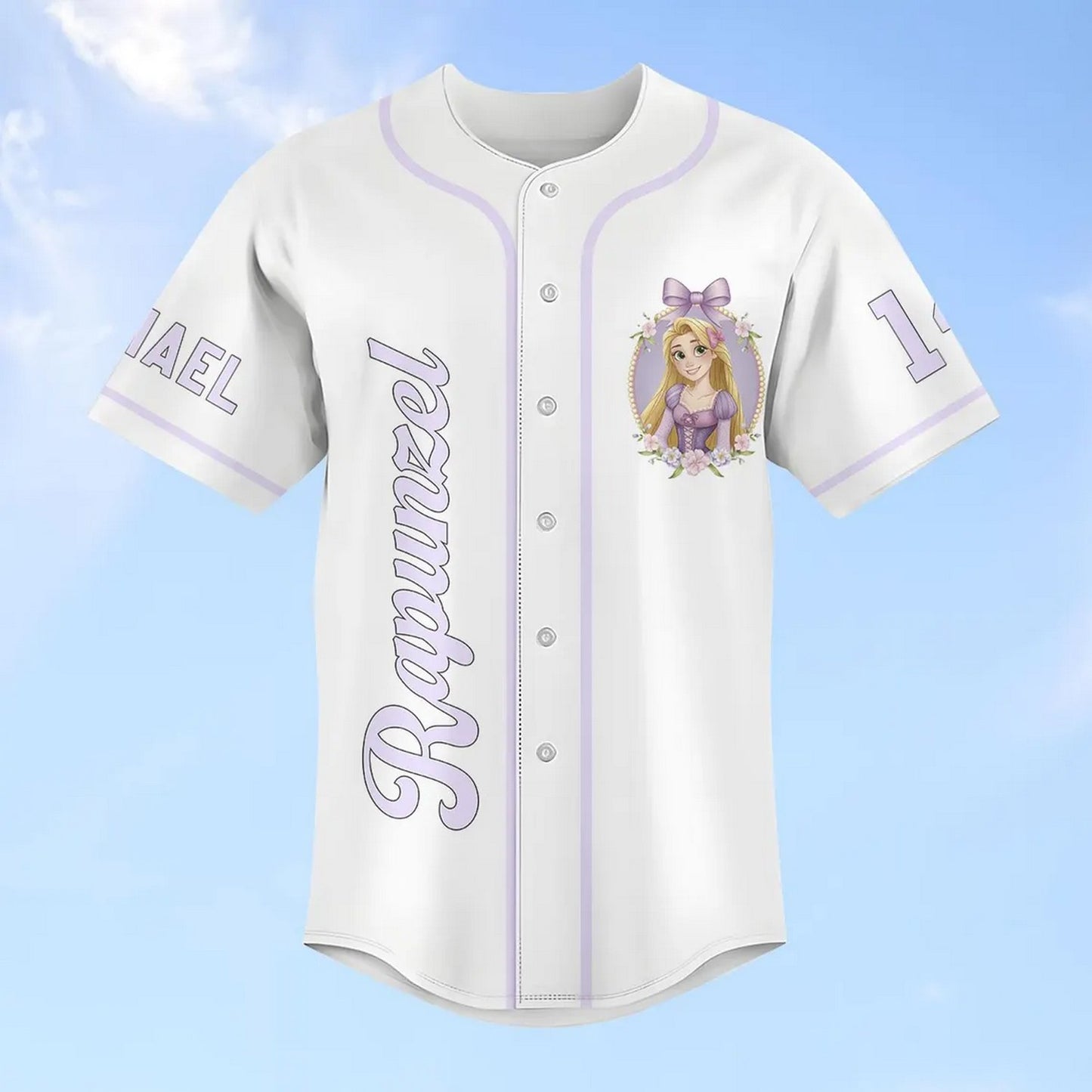 Custom Name Disney Princess Tangled Rapunzel Simple White Baseball Jersey