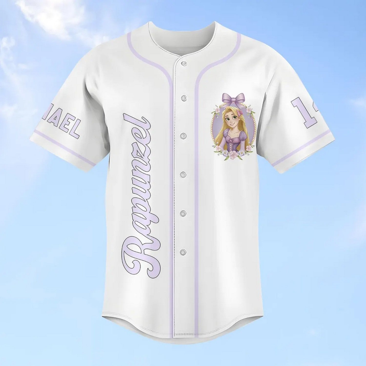 Custom Name Disney Princess Tangled Rapunzel Simple White Baseball Jersey