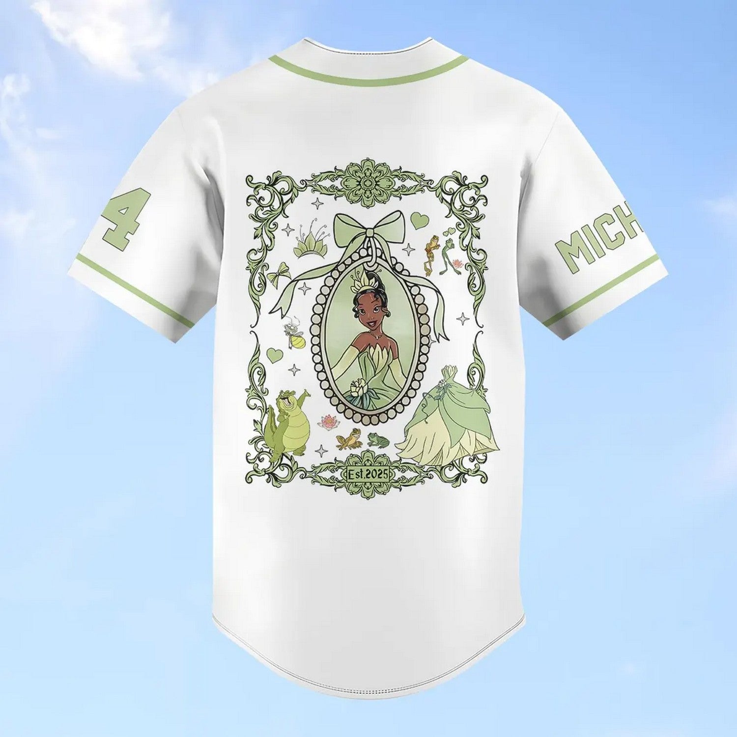 Custom Name Disney Princess Tiana Simple White Baseball Jersey
