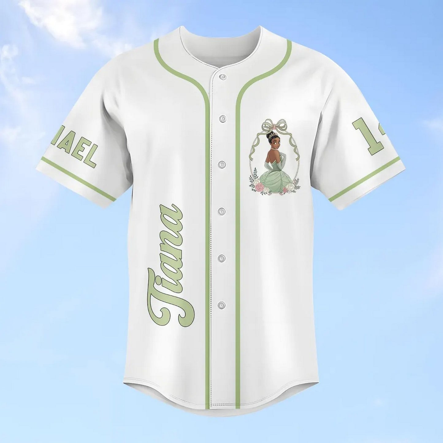 Custom Name Disney Princess Tiana Simple White Baseball Jersey