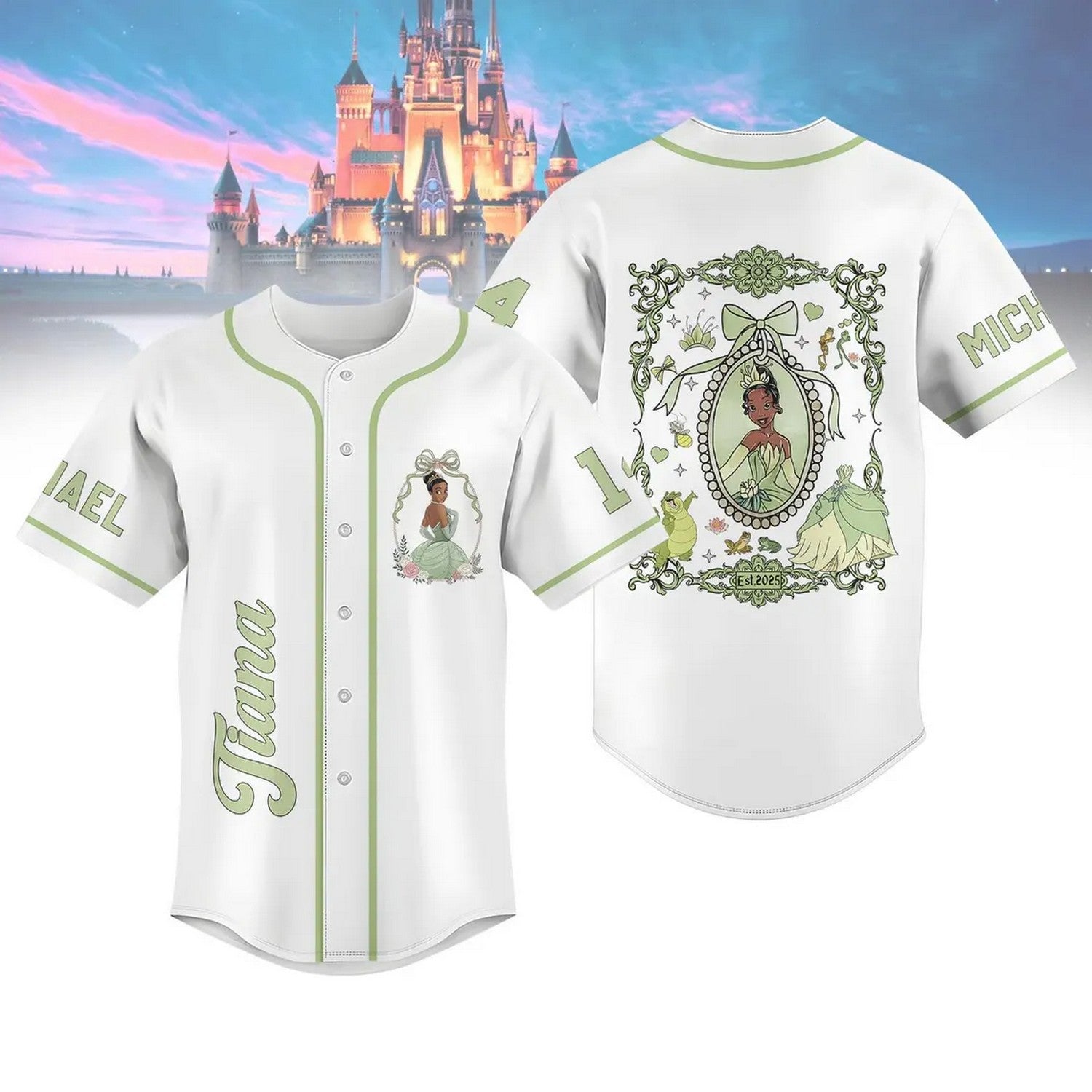 Custom Name Disney Princess Tiana Simple White Baseball Jersey
