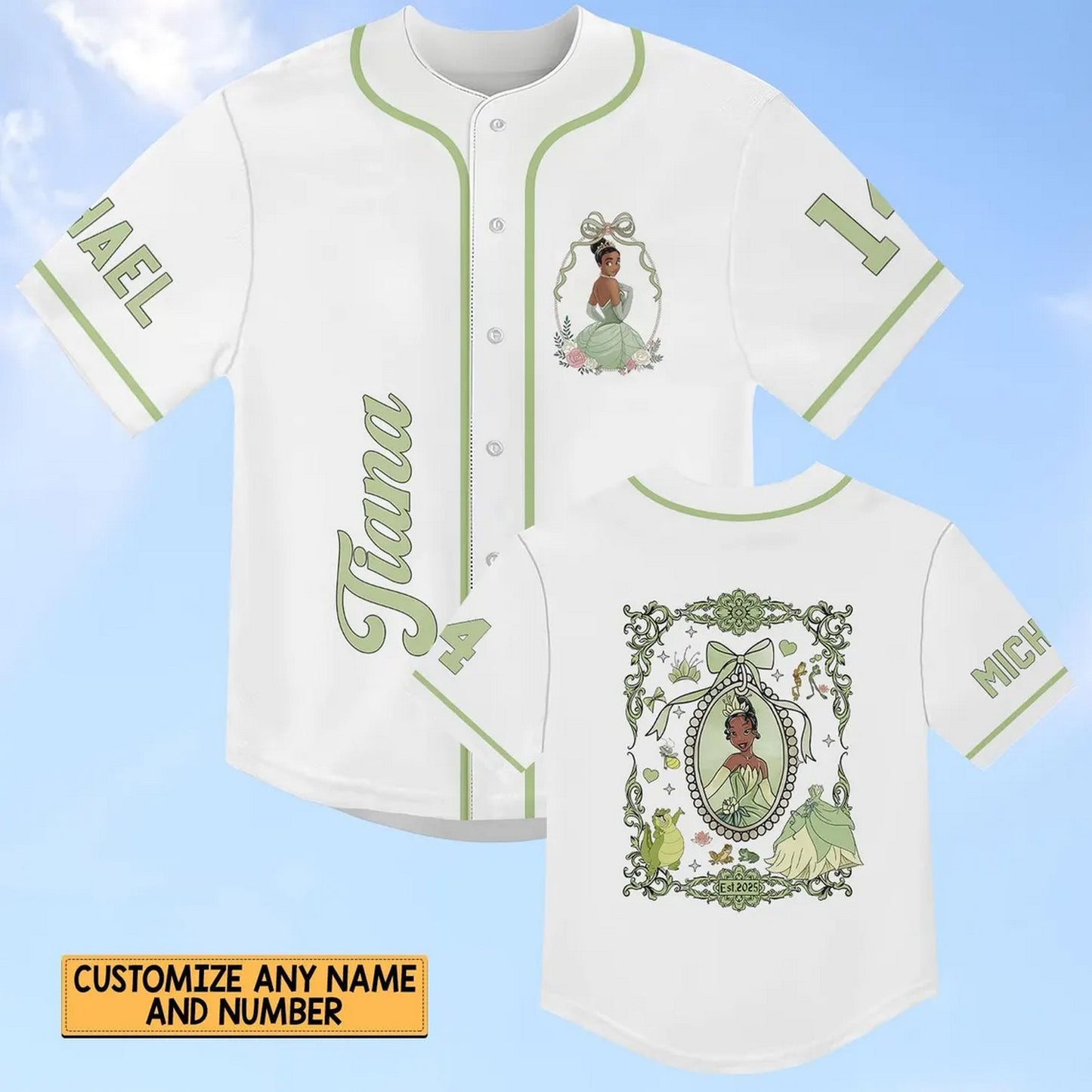 Custom Name Disney Princess Tiana Simple White Baseball Jersey