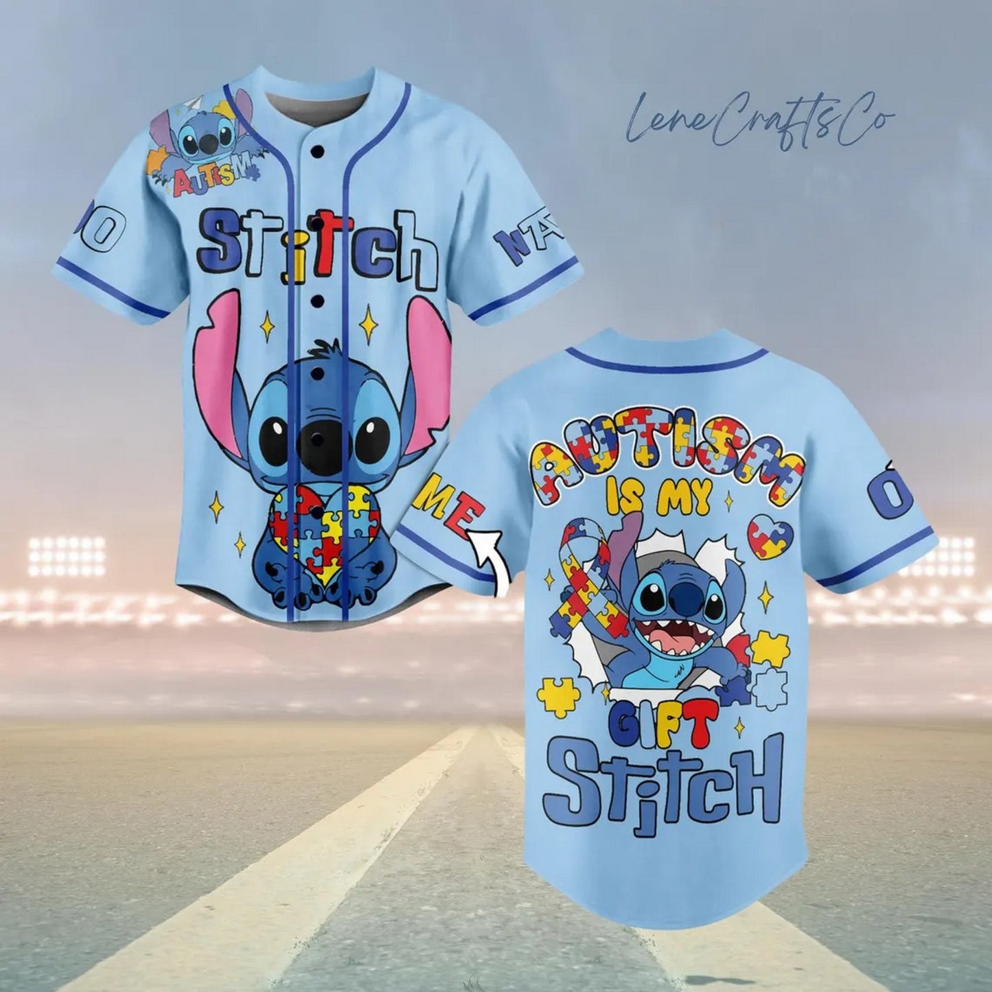 Custom Name Disney Stitch Autism Is My Gift Blue Baseball Jersey