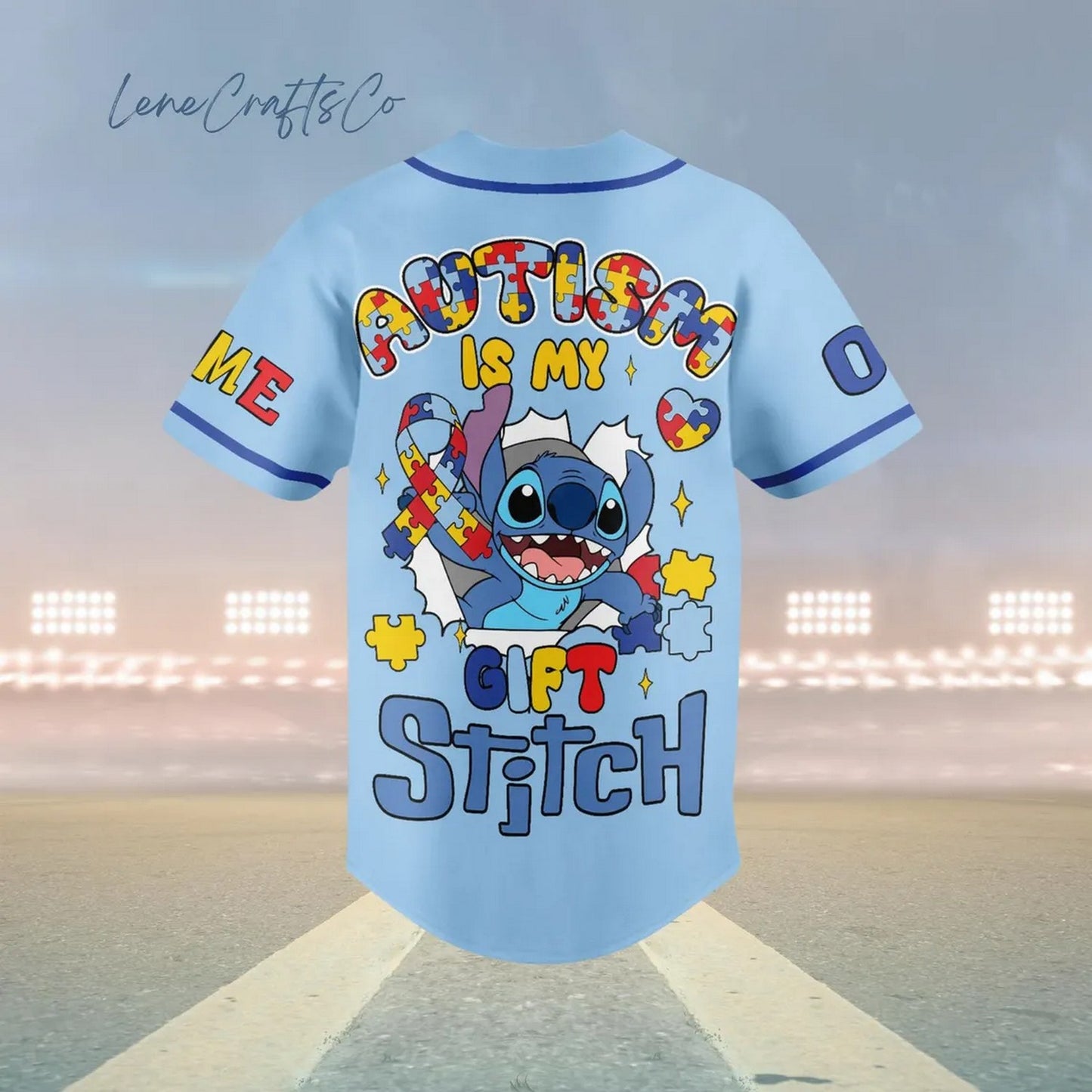 Custom Name Disney Stitch Autism Is My Gift Blue Baseball Jersey