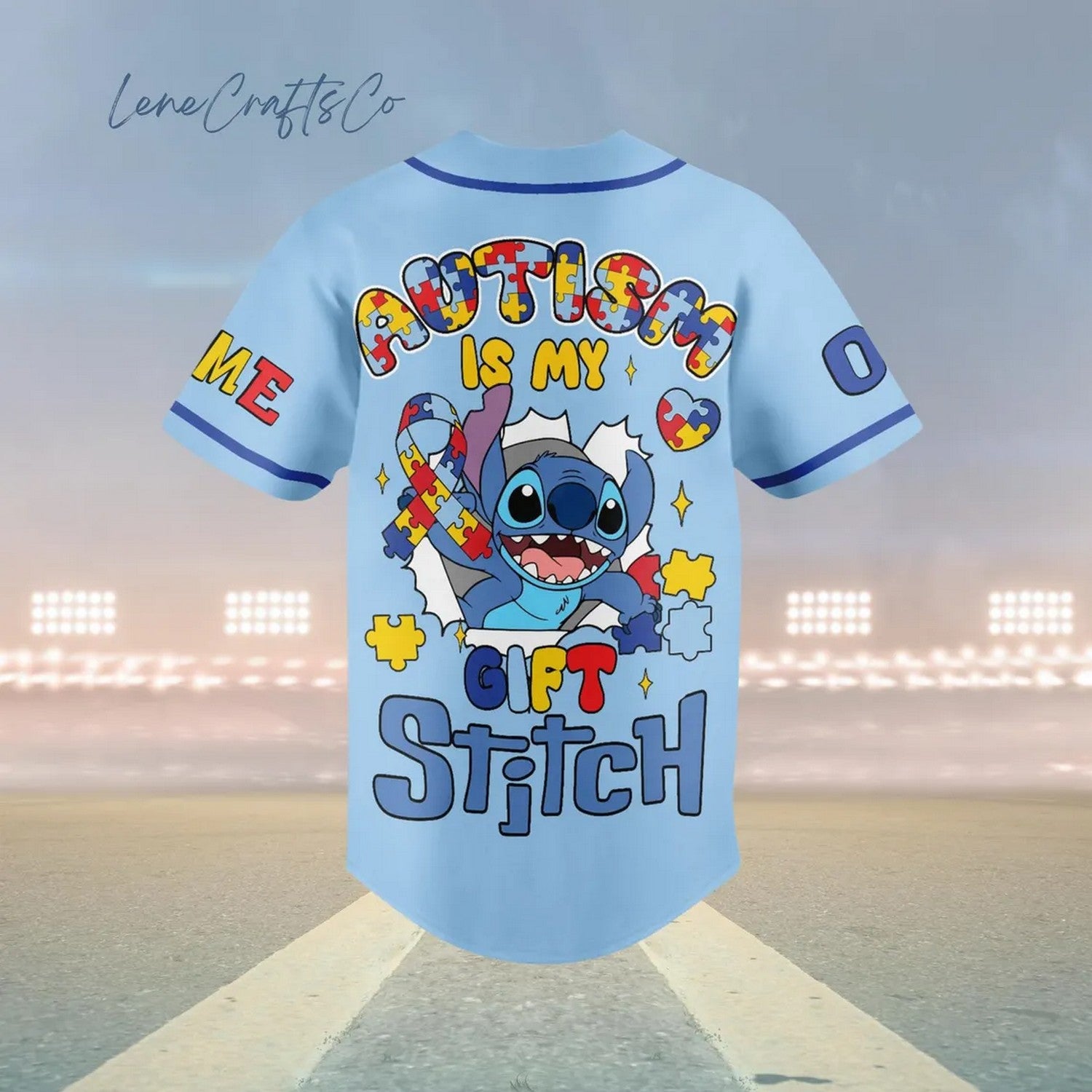Custom Name Disney Stitch Autism Is My Gift Blue Baseball Jersey