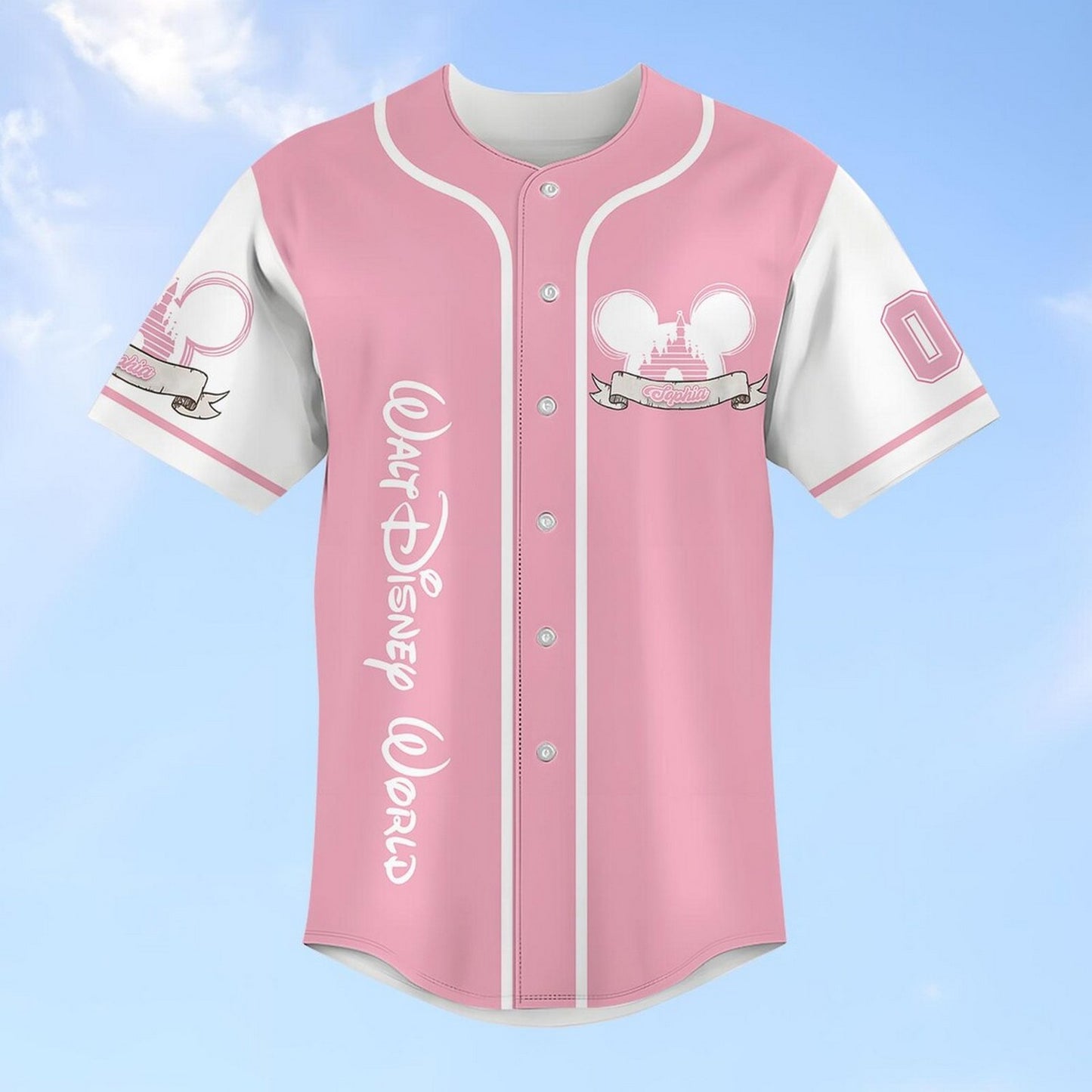 Custom Name Disney Tangled Princess Rapunzel Pink White Baseball Jersey