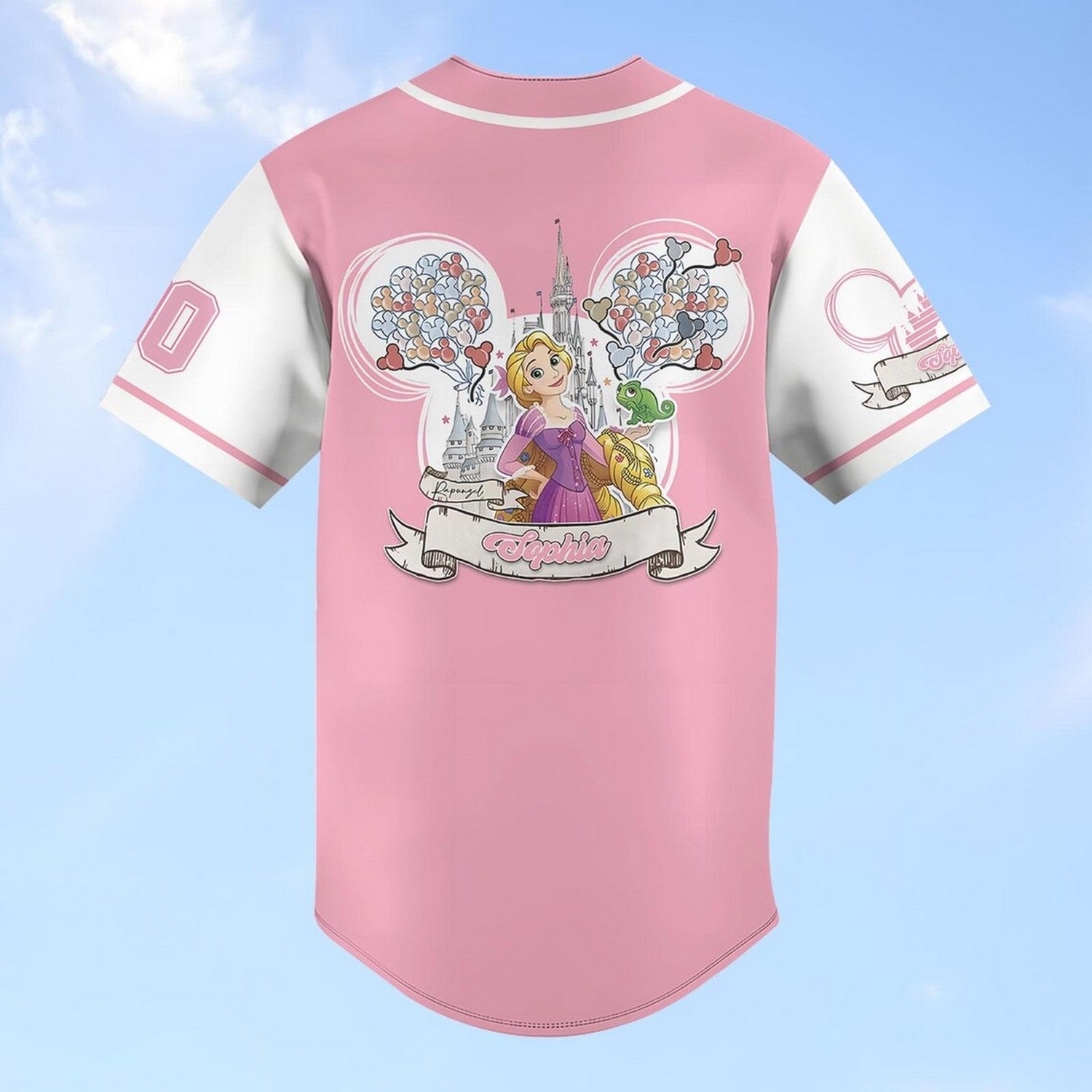 Custom Name Disney Tangled Princess Rapunzel Pink White Baseball Jersey