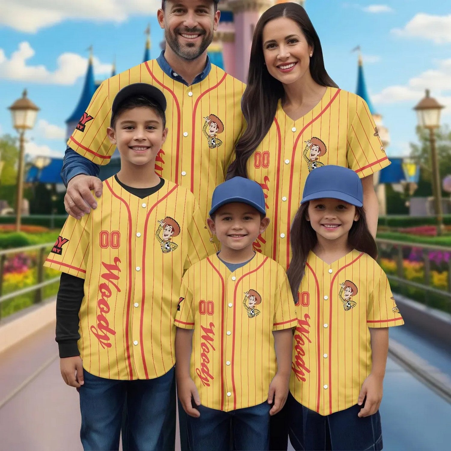 Custom Name Disney Toy Story Woody Yellow Baseball Jersey For Family