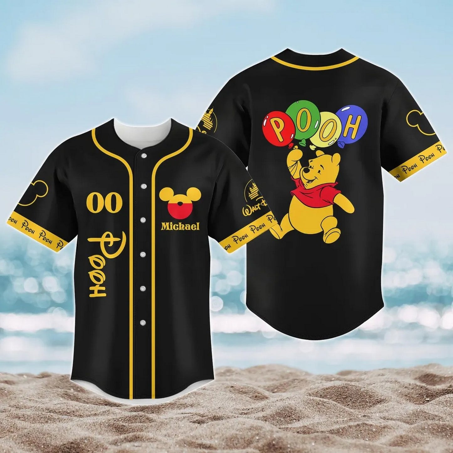 Custom Name Disney Winnie The Pooh Black Baseball Jersey